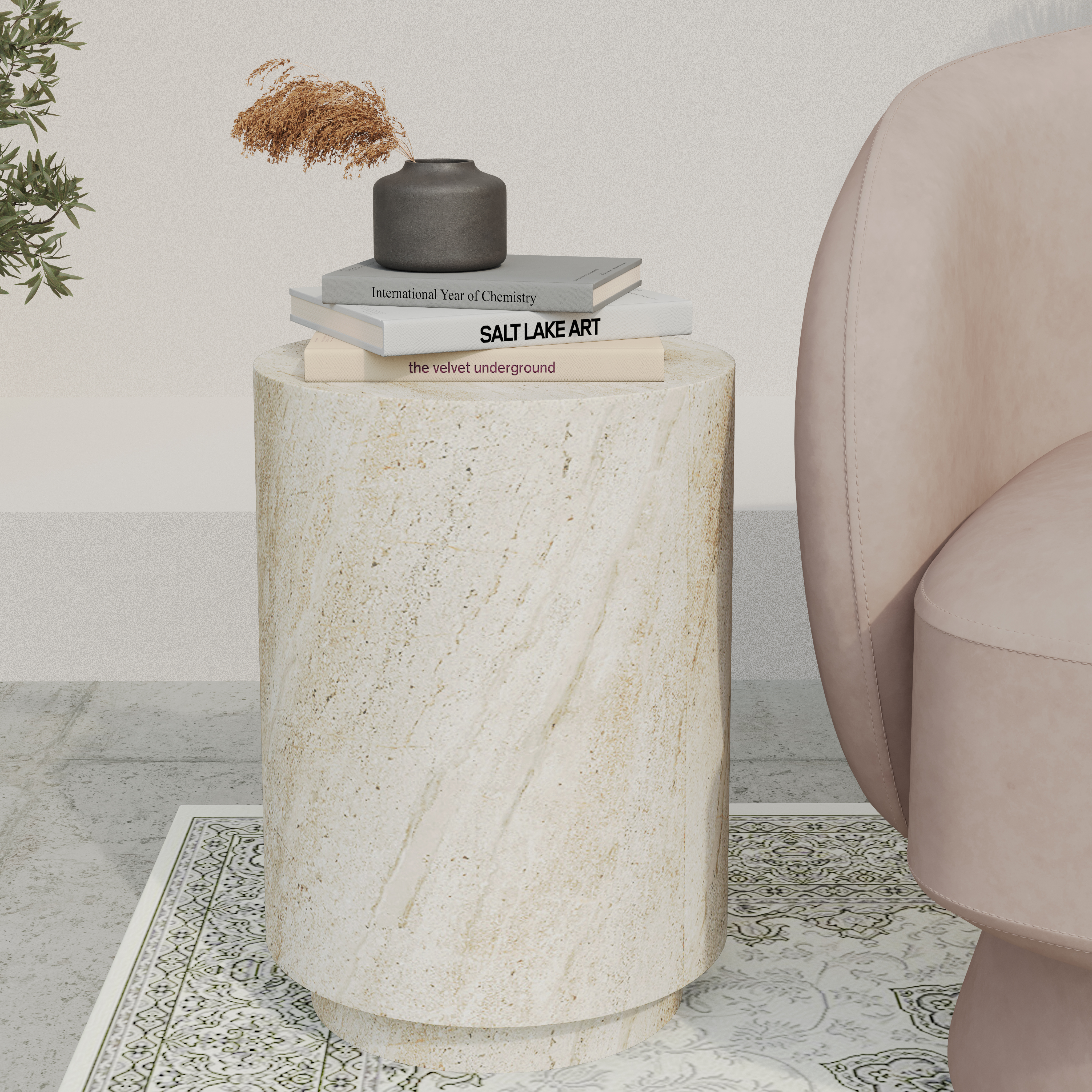 Modern Side End Table Ramble Series In Travertine
