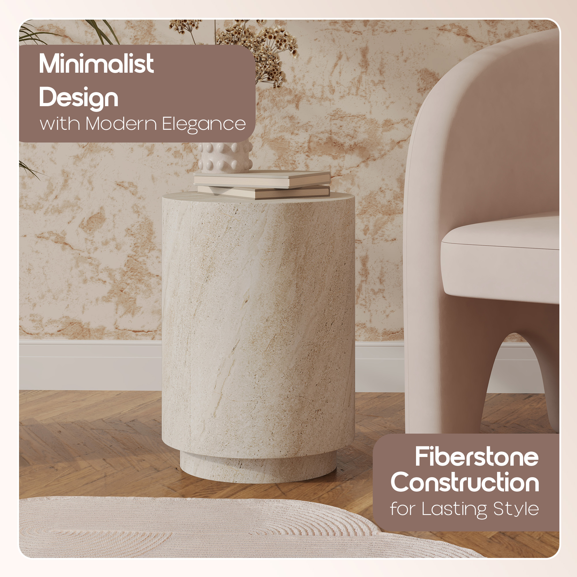 Modern Side End Table Ramble Series In Travertine