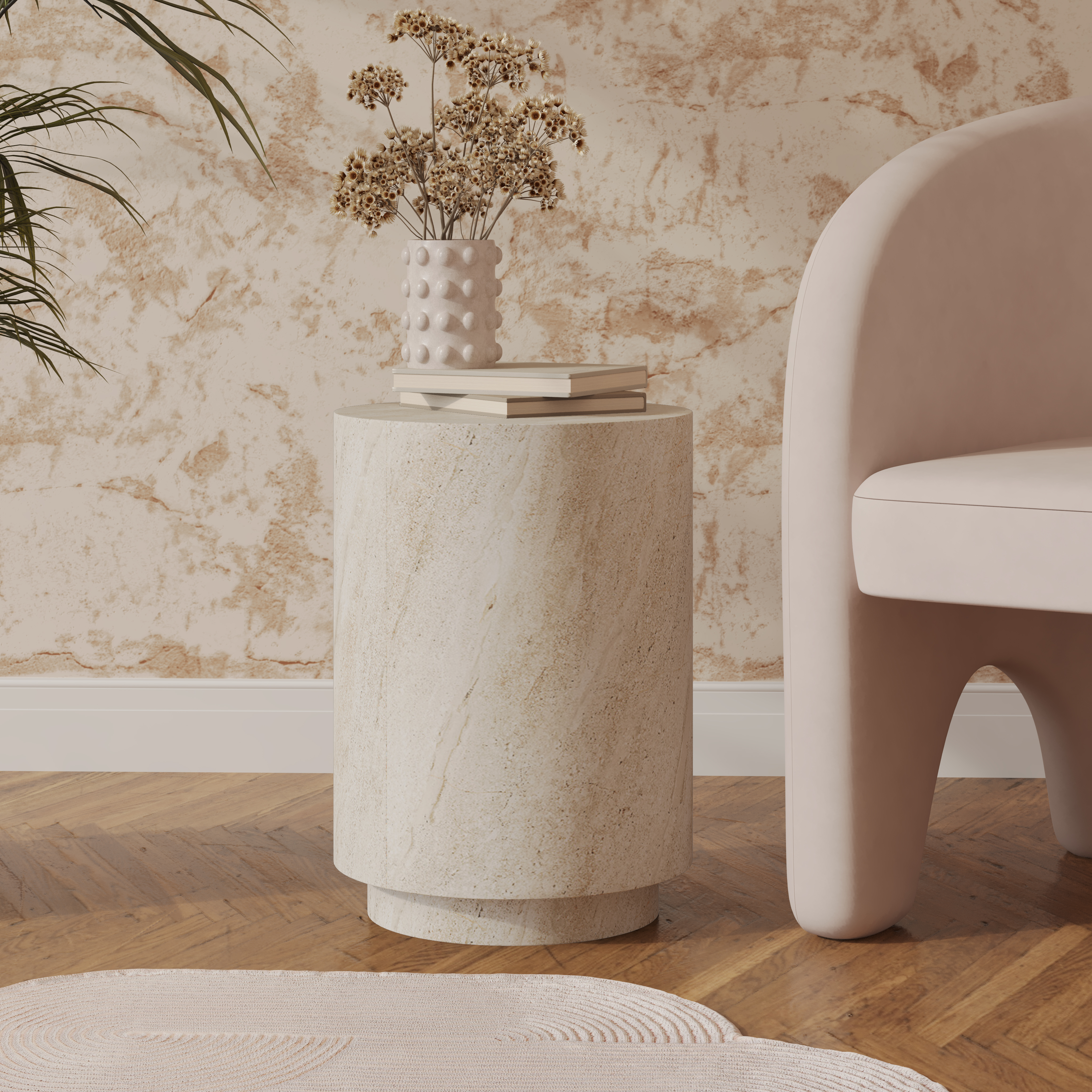 Modern Side End Table Ramble Series In Travertine