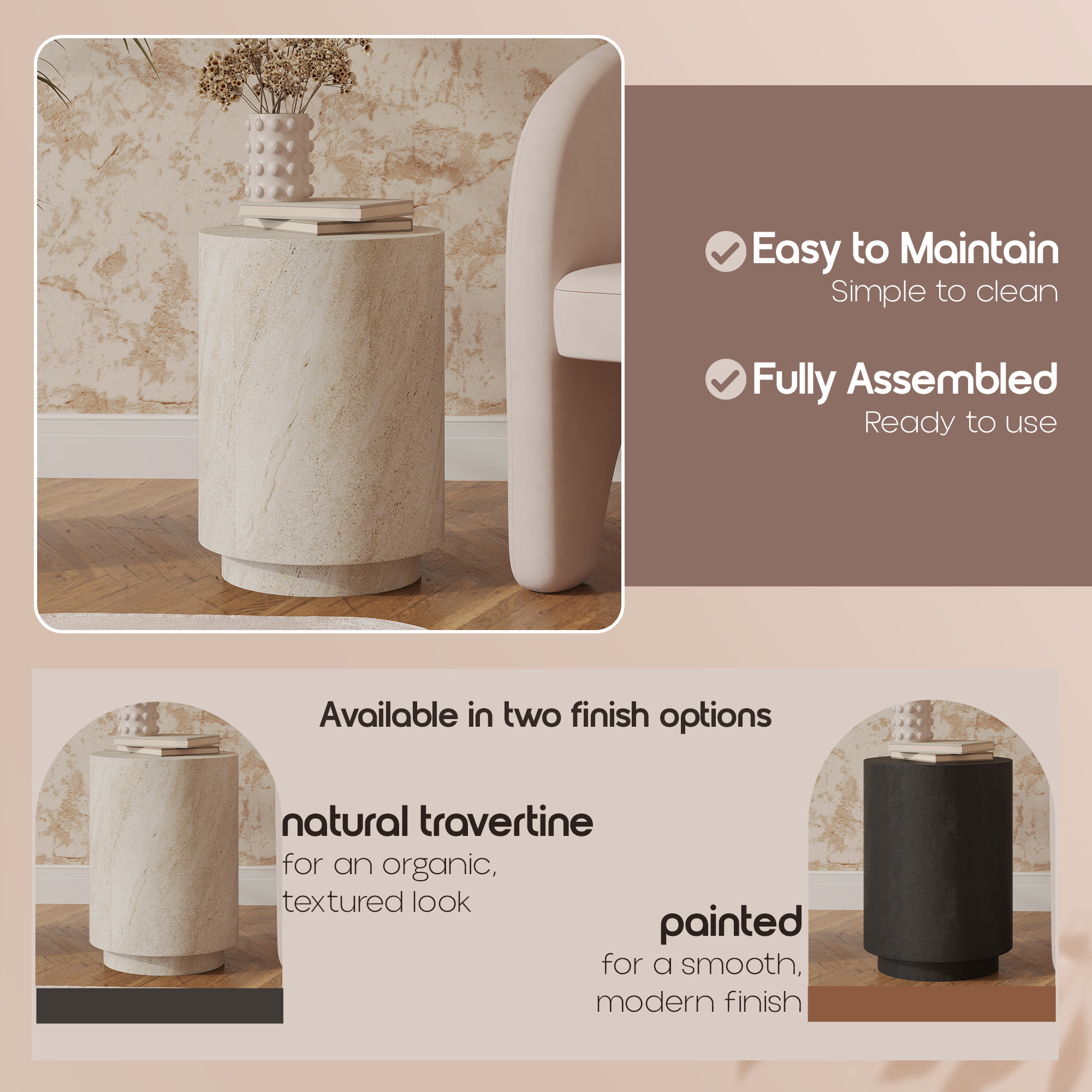 Modern Side End Table Ramble Series In Travertine