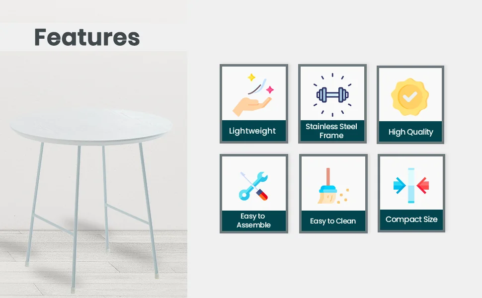 Rossmore Mid Century Modern Round Side Table With White Steel Frame