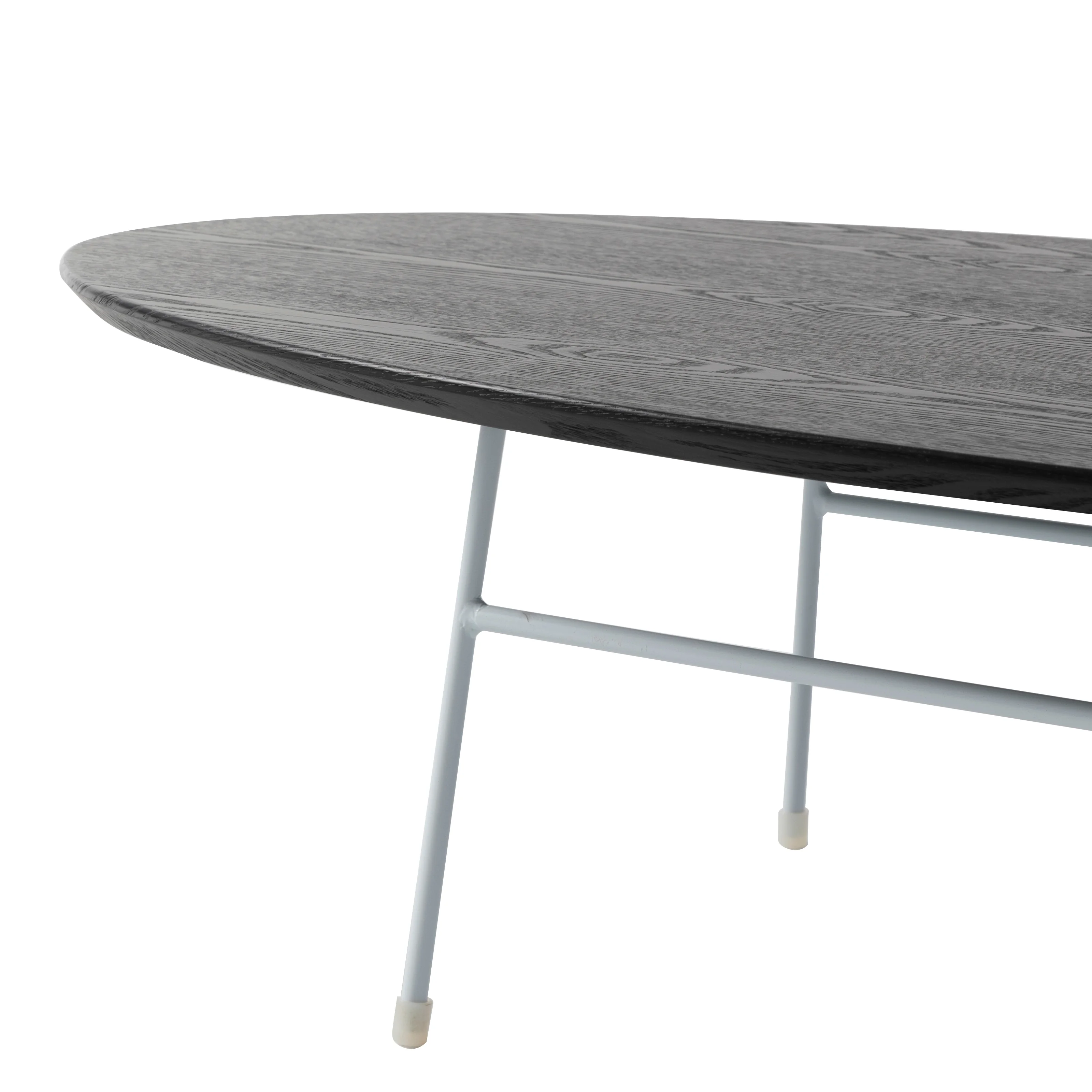 Rossmore Oval Coffee Table with Ash Veneer Top and White Powder Coated Steel Frame in Black