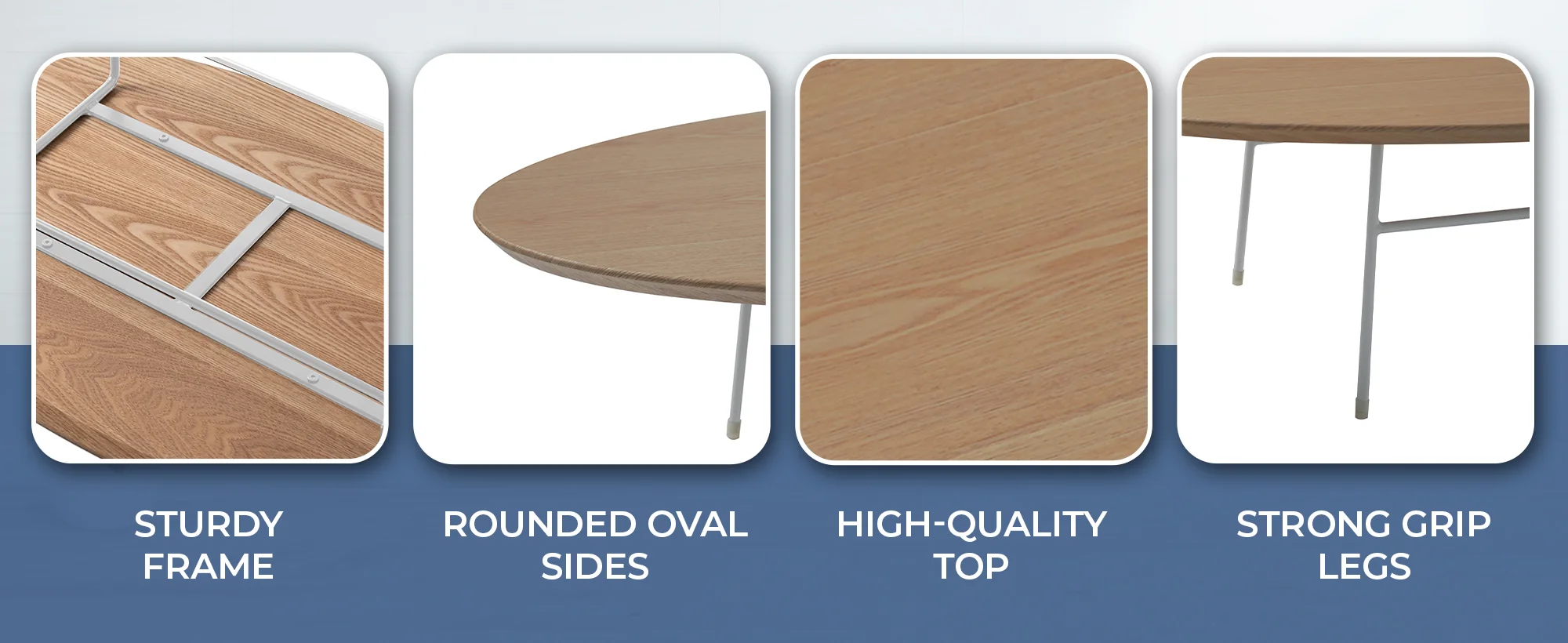 Rossmore Oval Coffee Table with Ash Veneer Top and White Powder Coated Steel Frame in Natural Wood