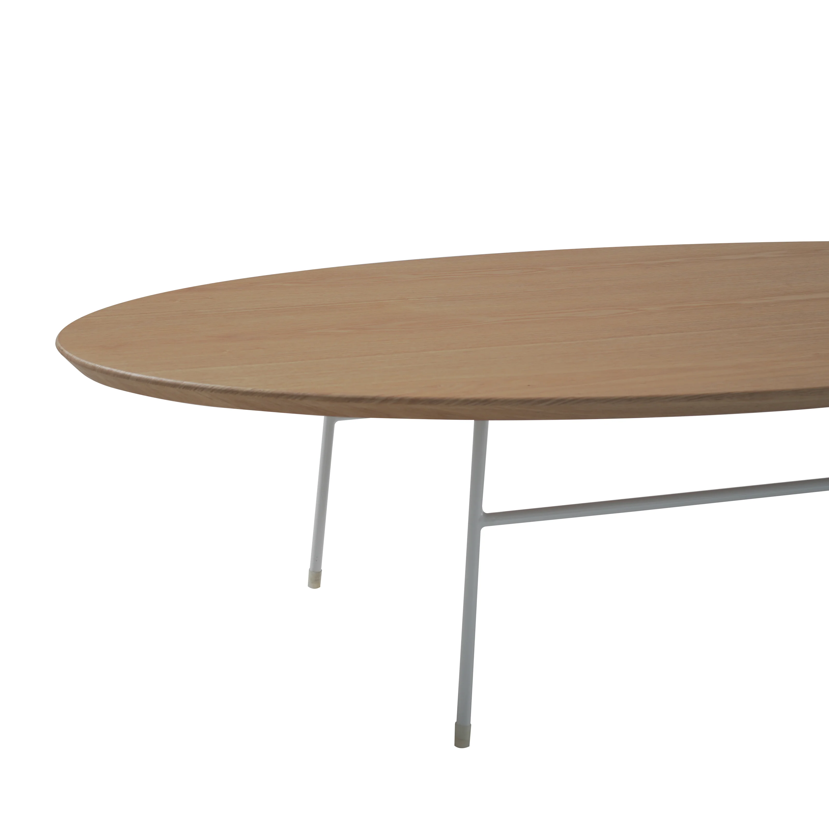 Rossmore Oval Coffee Table with Ash Veneer Top and White Powder Coated Steel Frame in Natural Wood