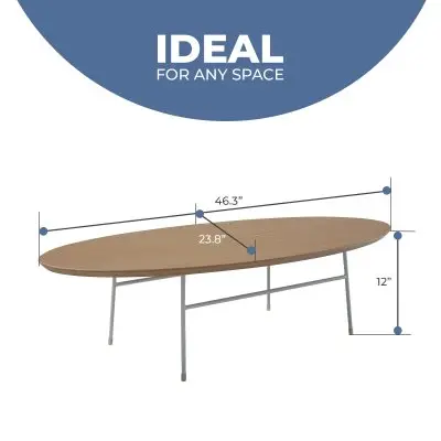 Rossmore Oval Coffee Table with Ash Veneer Top and White Powder Coated Steel Frame in Natural Wood
