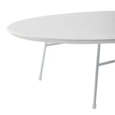 Rossmore Oval Coffee Table with Ash Veneer Top and White Powder Coated Steel Frame in White