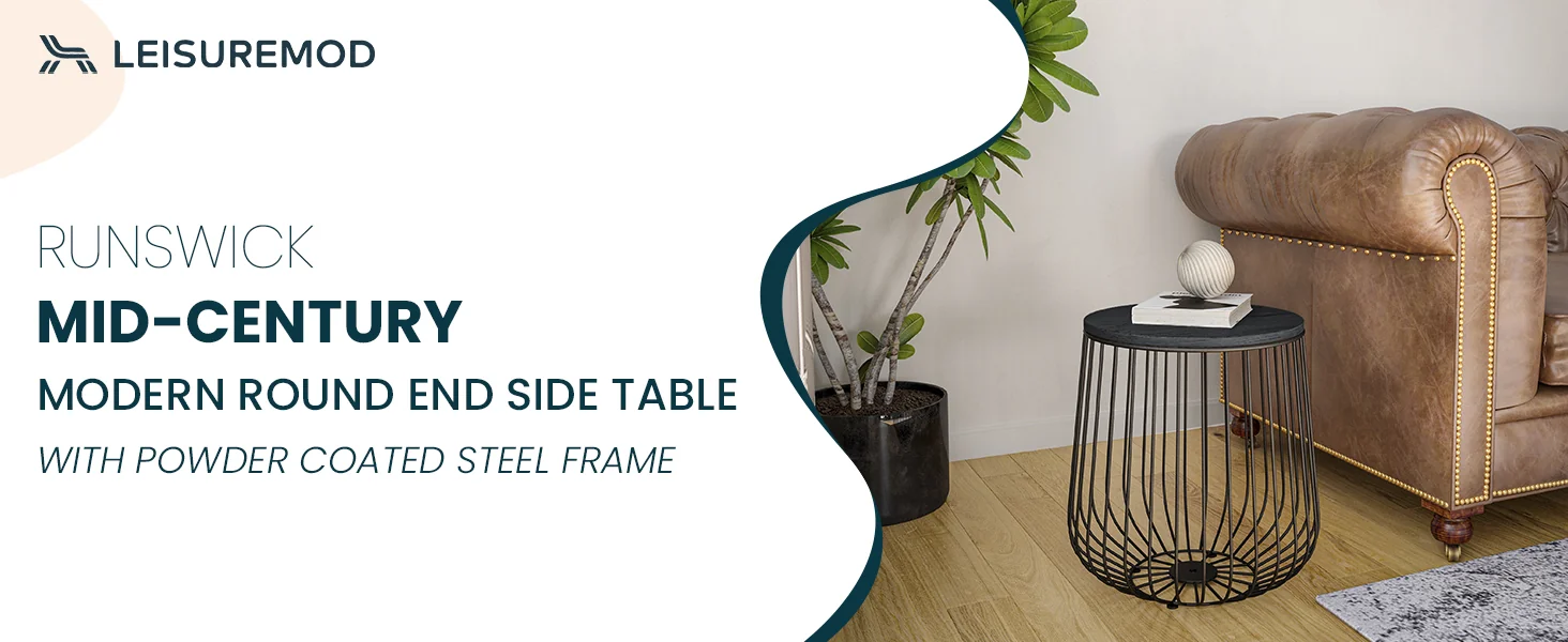 Runswick Modern Wood Top End Table With Metal Base in Black