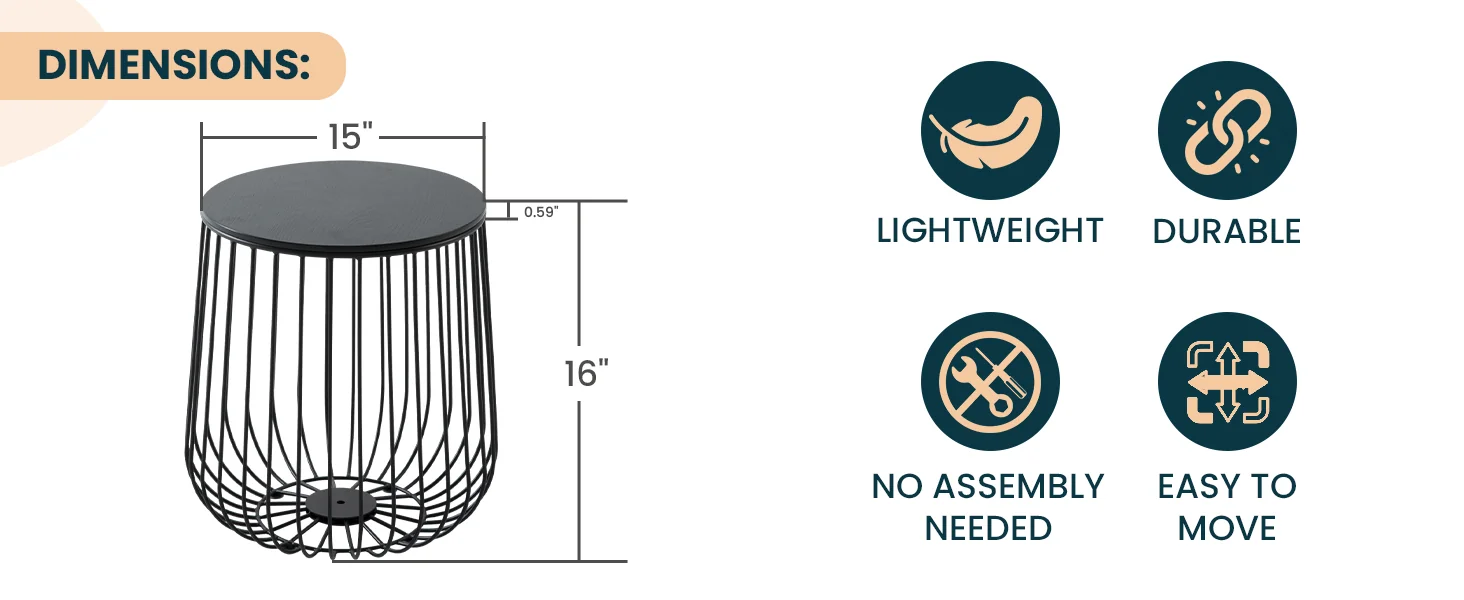 Runswick Modern Wood Top End Table With Metal Base in Black