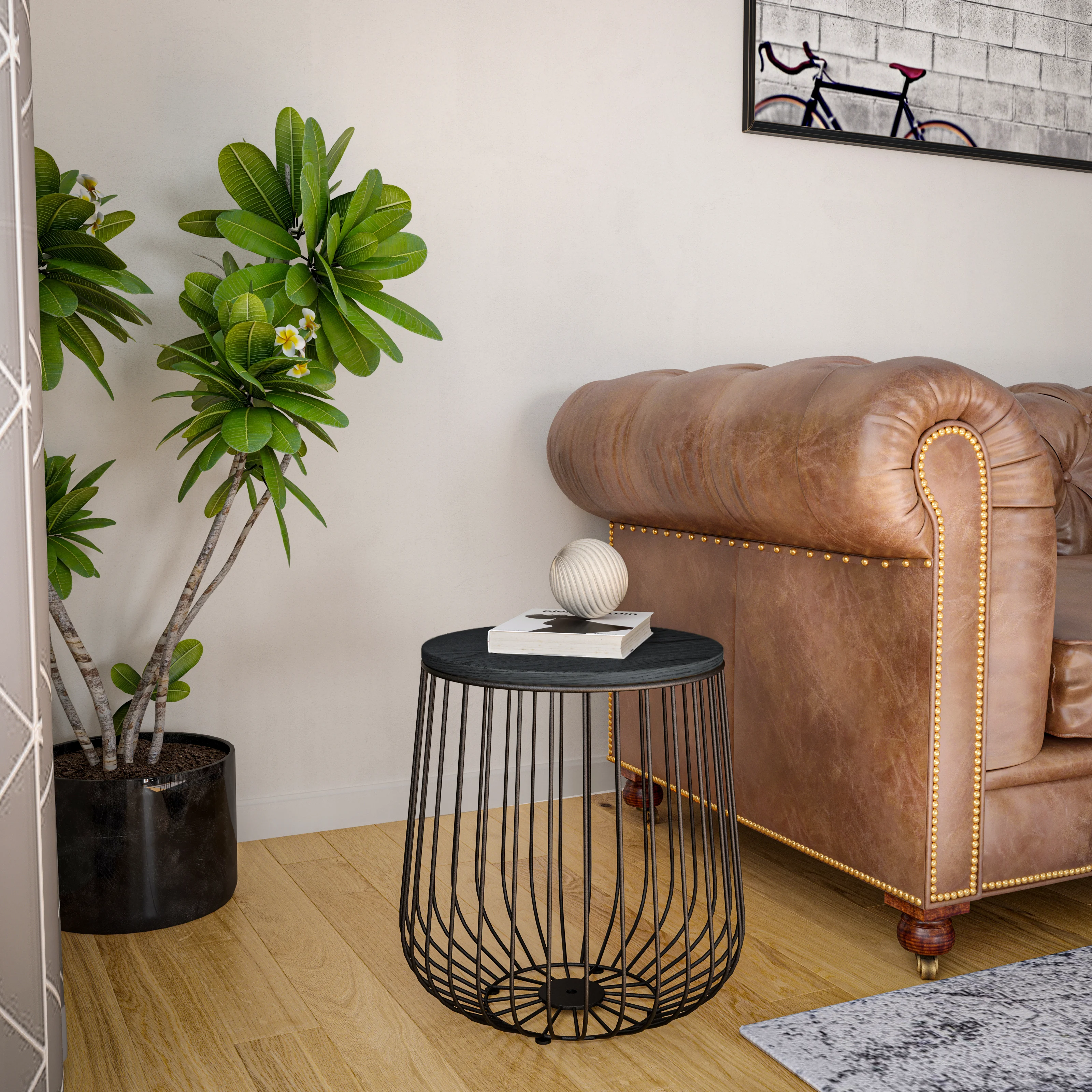 Runswick Modern Wood Top End Table With Metal Base in Black