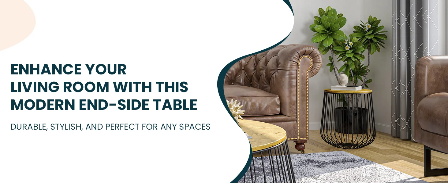 Runswick Modern Wood Top End Table With Metal Base in Natural Wood