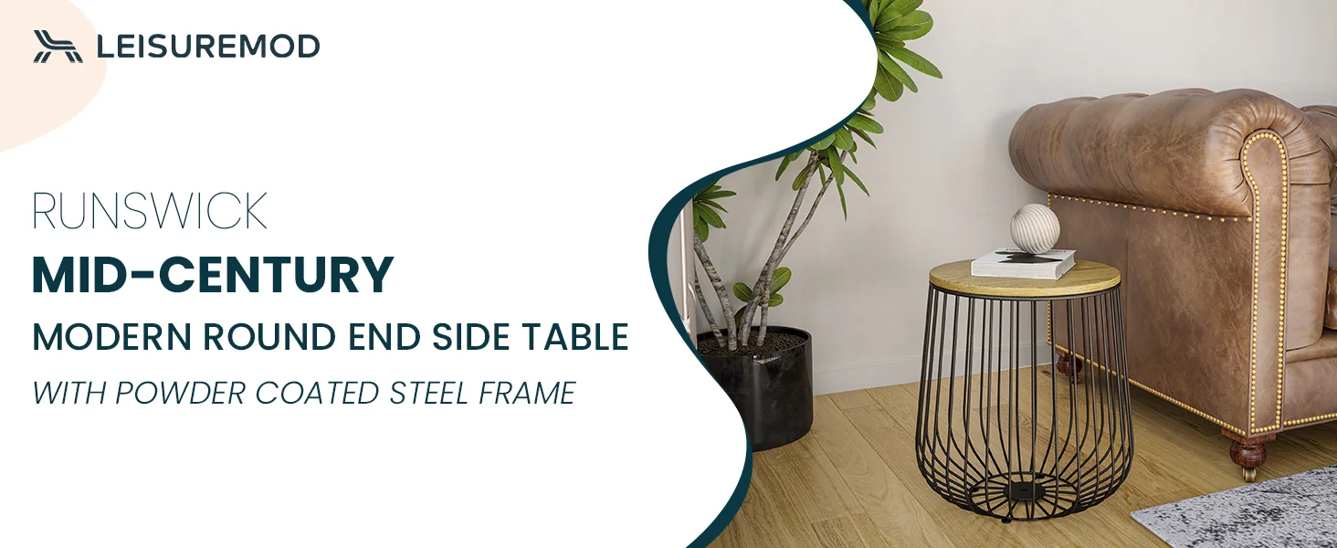 Runswick Modern Wood Top End Table With Metal Base in Natural Wood