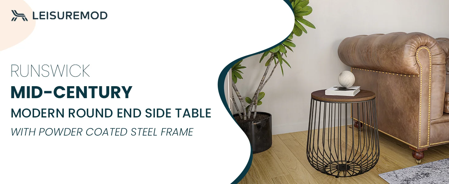 Runswick Modern Wood Top End Table With Metal Base in Walnut