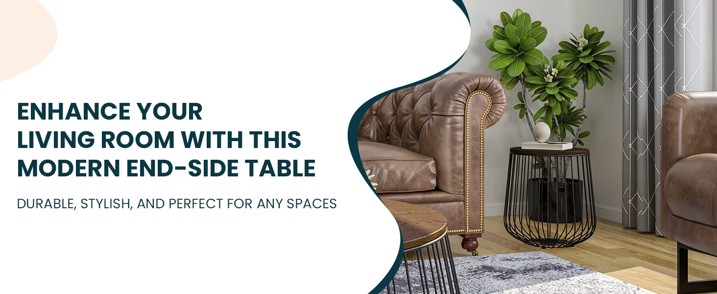 Runswick Modern Wood Top End Table With Metal Base in Walnut