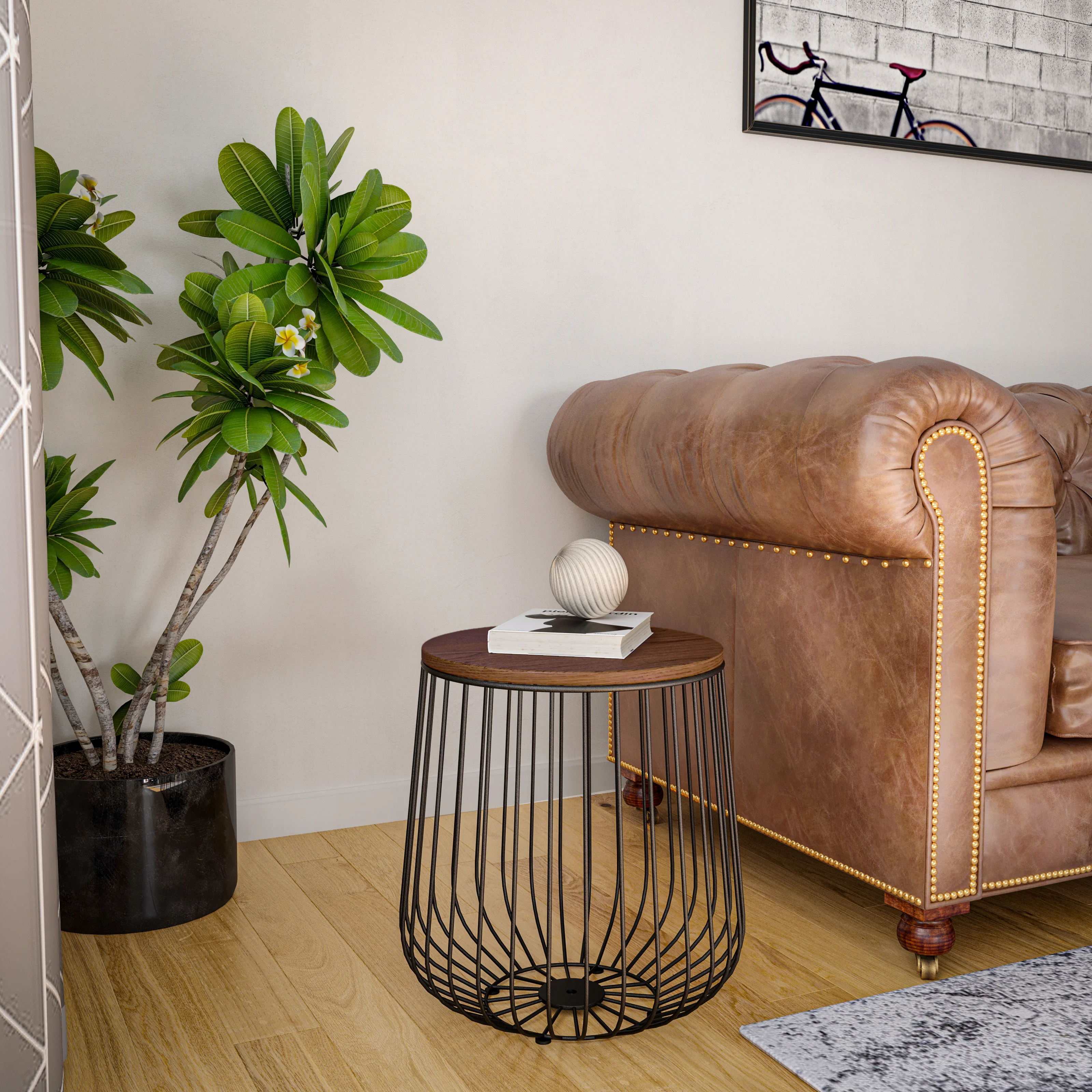 Runswick Modern Wood Top End Table With Metal Base in Walnut