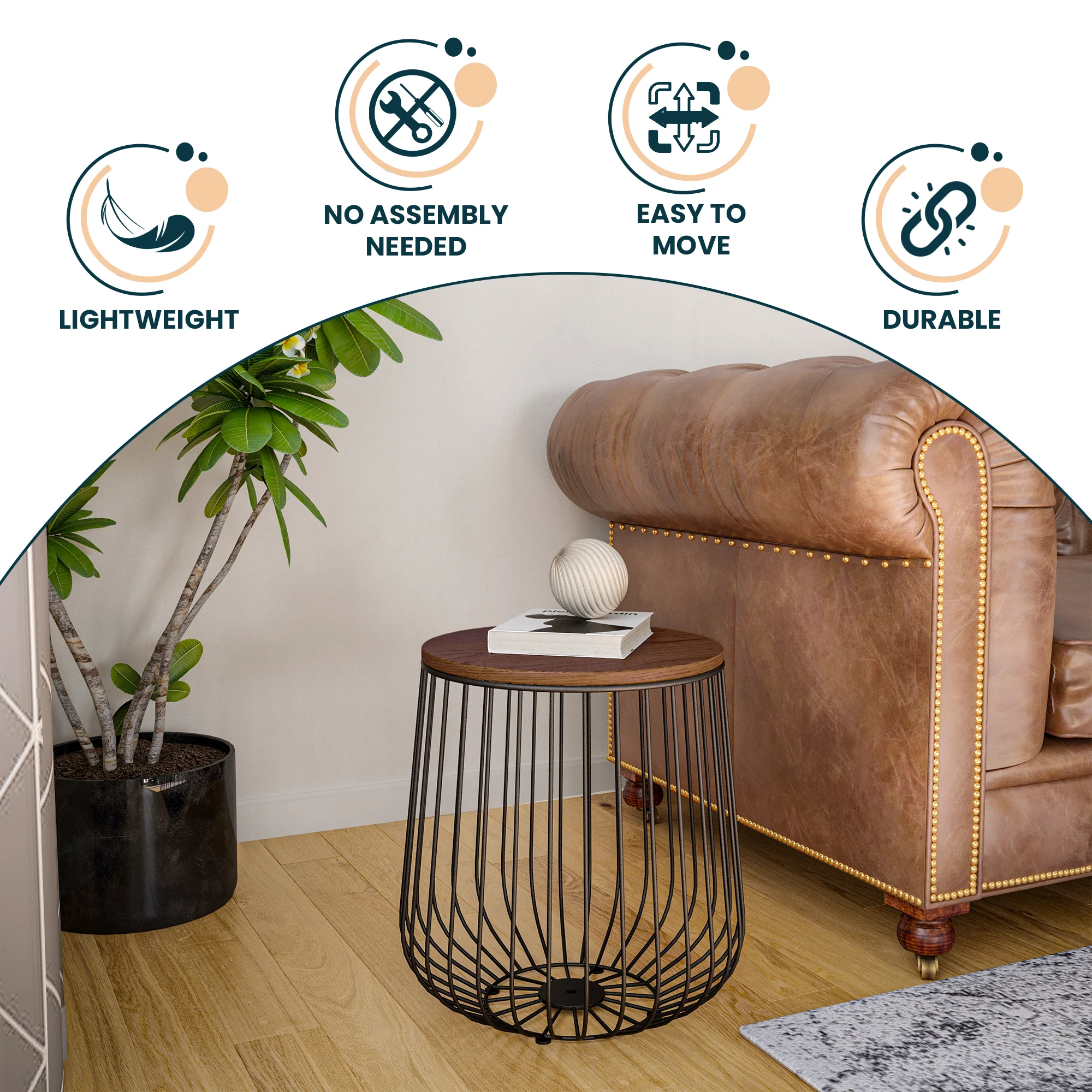 Runswick Modern Wood Top End Table With Metal Base in Walnut