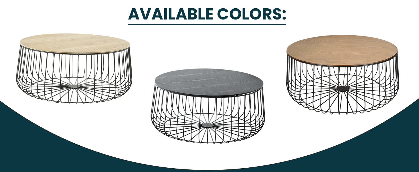 Runswick Modern Wood Top Coffee Table With Metal Base