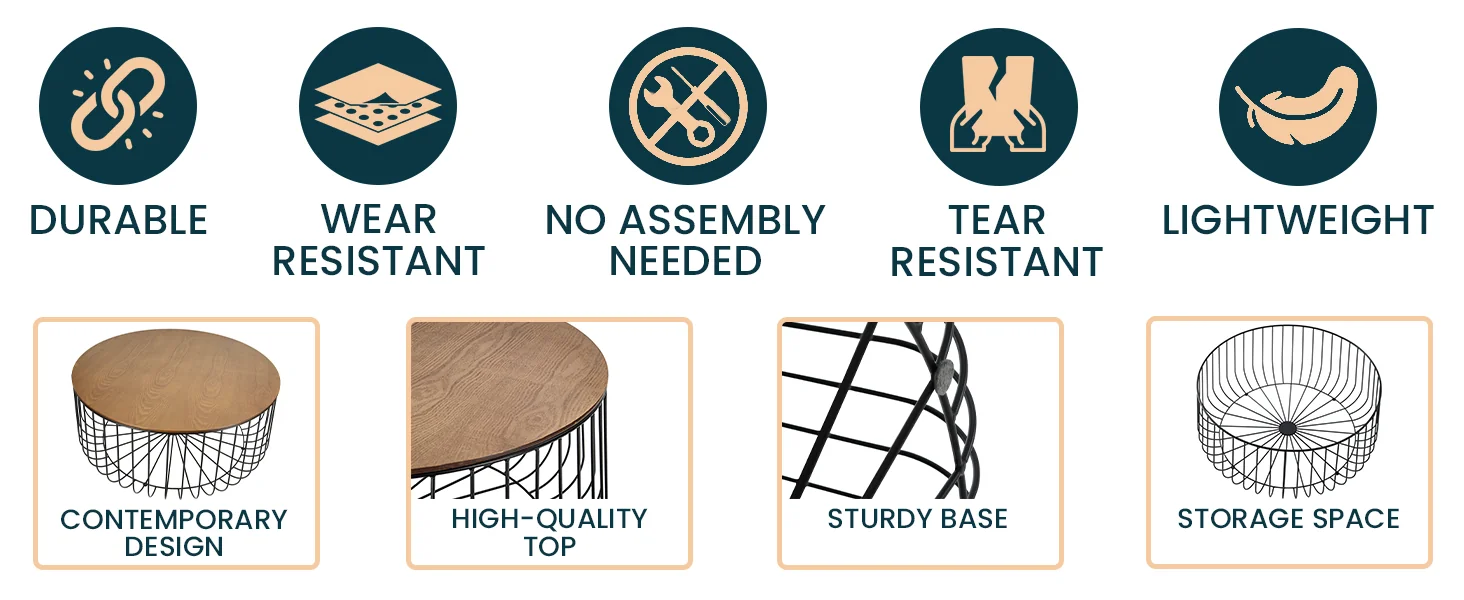 Runswick Modern Wood Top Coffee Table With Metal Base