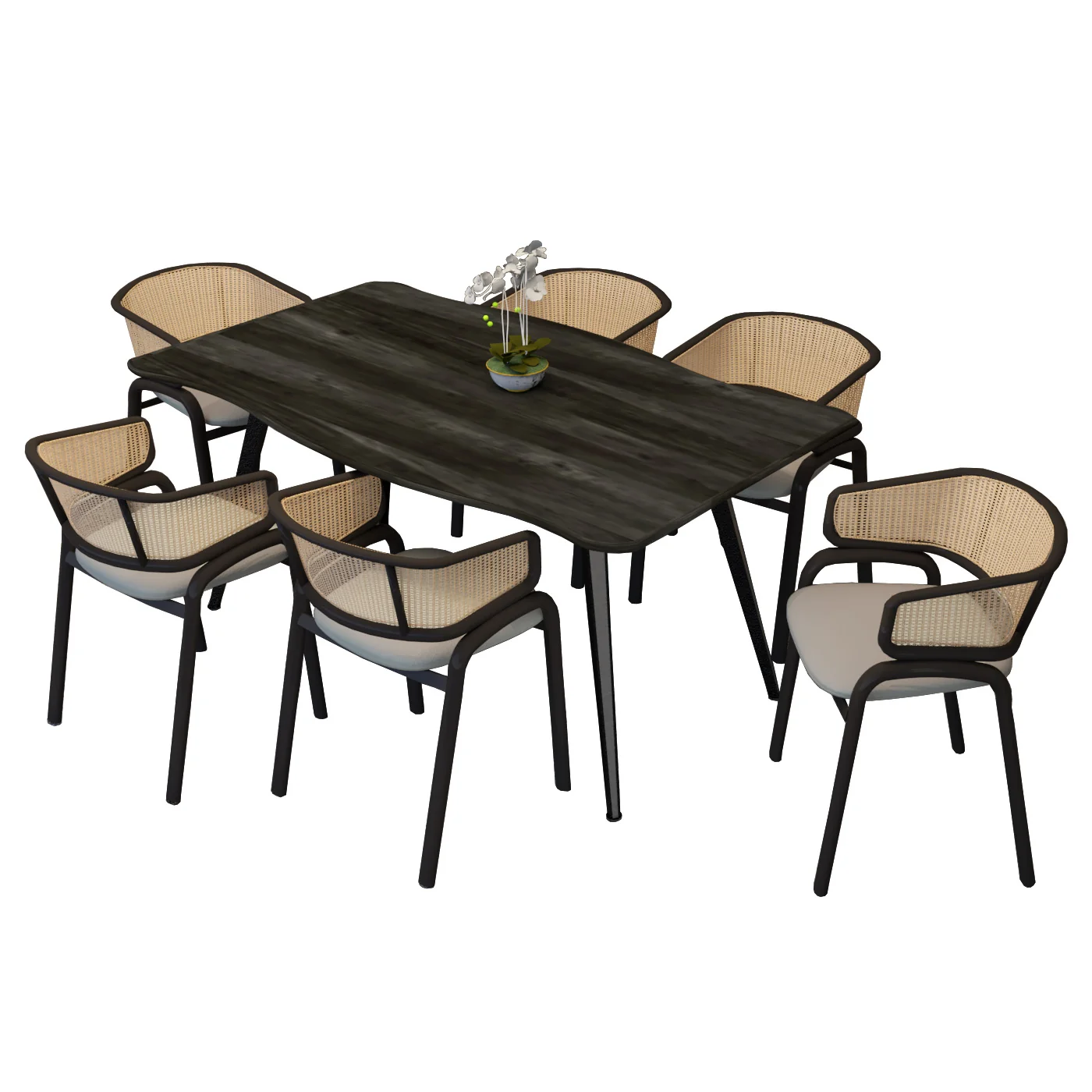 7-pc Dining Set Ravenna Colle...able and 6 Ervilla Chairs in Ebony-Beige