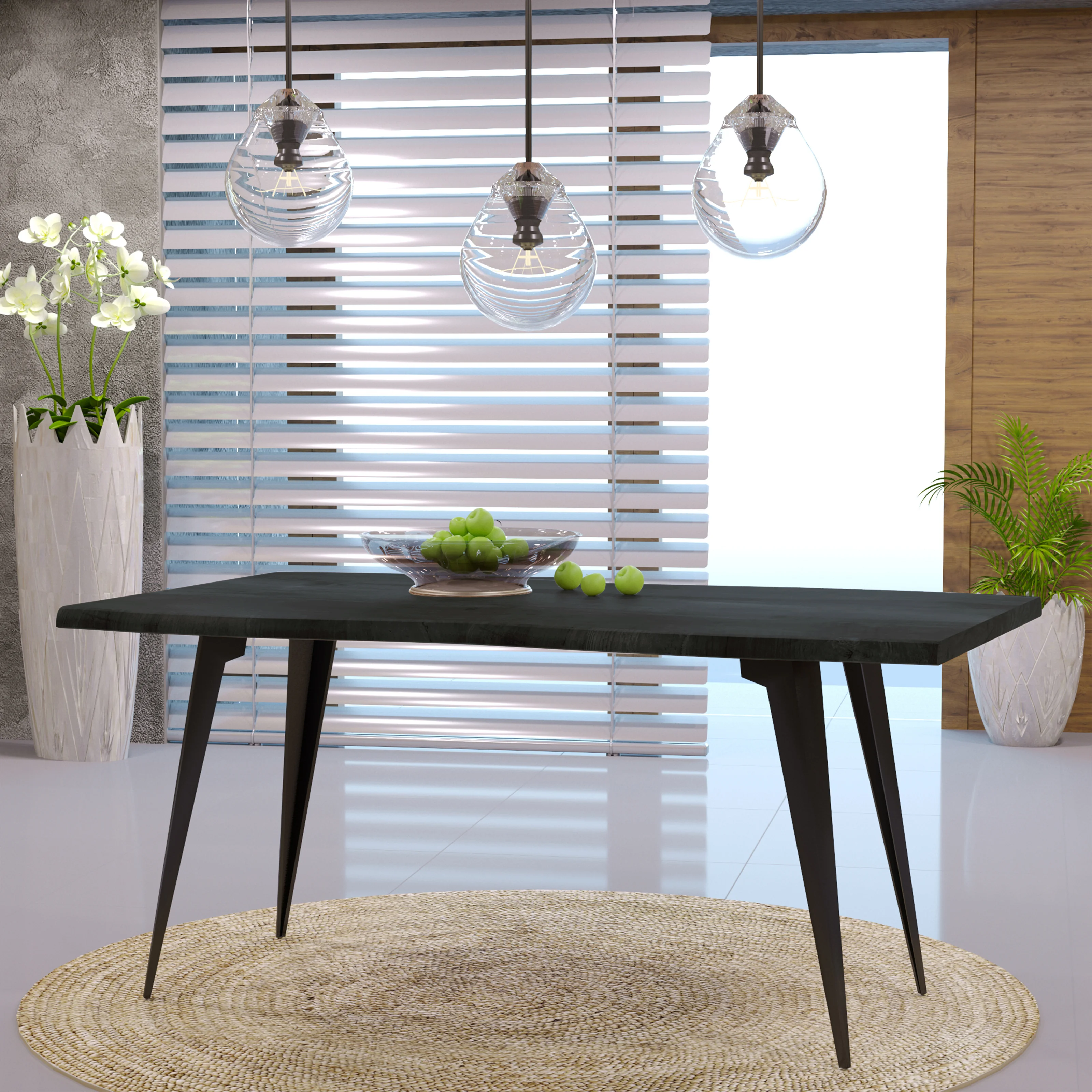 Ravenna Modern Rectangular Wood 63" Dining Table With Metal Legs
