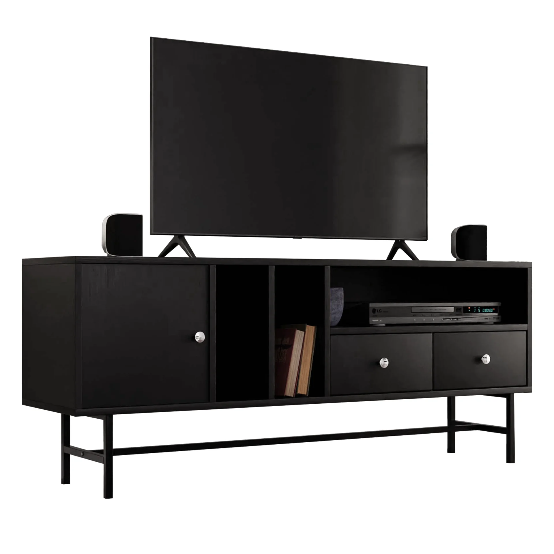 Rochester Modern Rectangular TV Stand with Enclosed Storage and Powder Coated Iron Legs