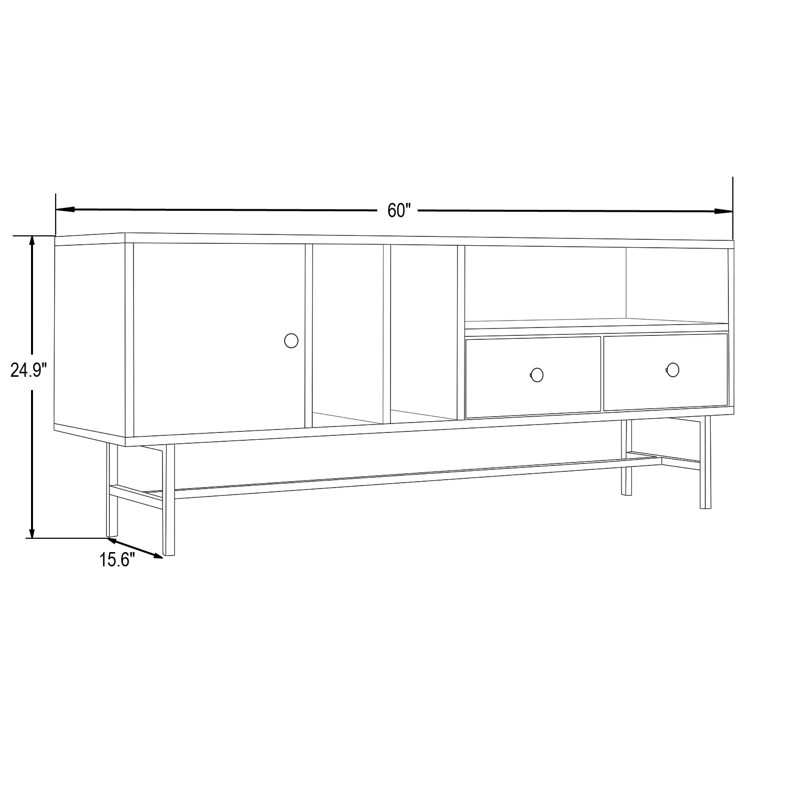 Rochester Modern Rectangular TV Stand with Enclosed Storage and Powder Coated Iron Legs
