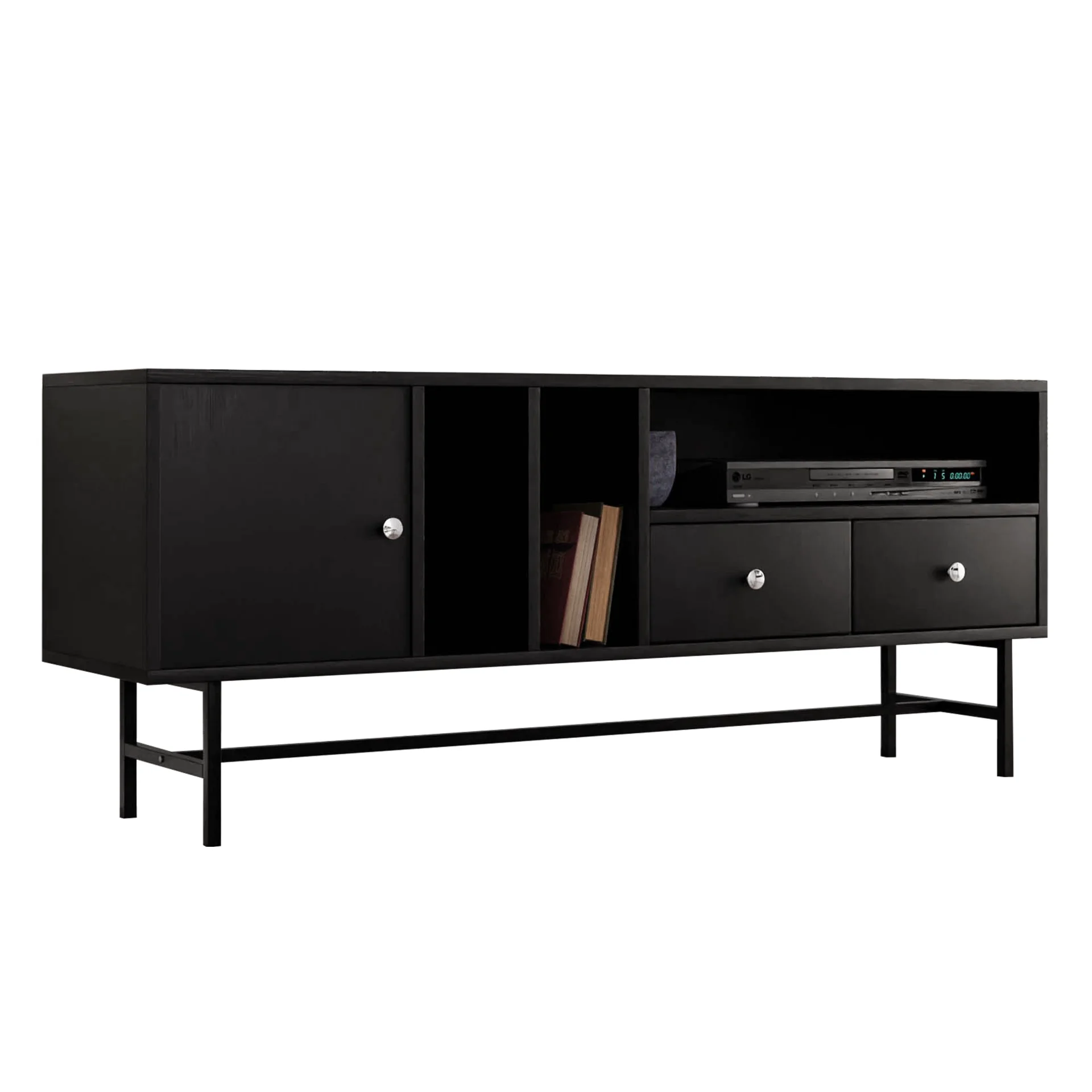 Rochester Modern Rectangular TV Stand with Enclosed Storage and Powder Coated Iron Legs