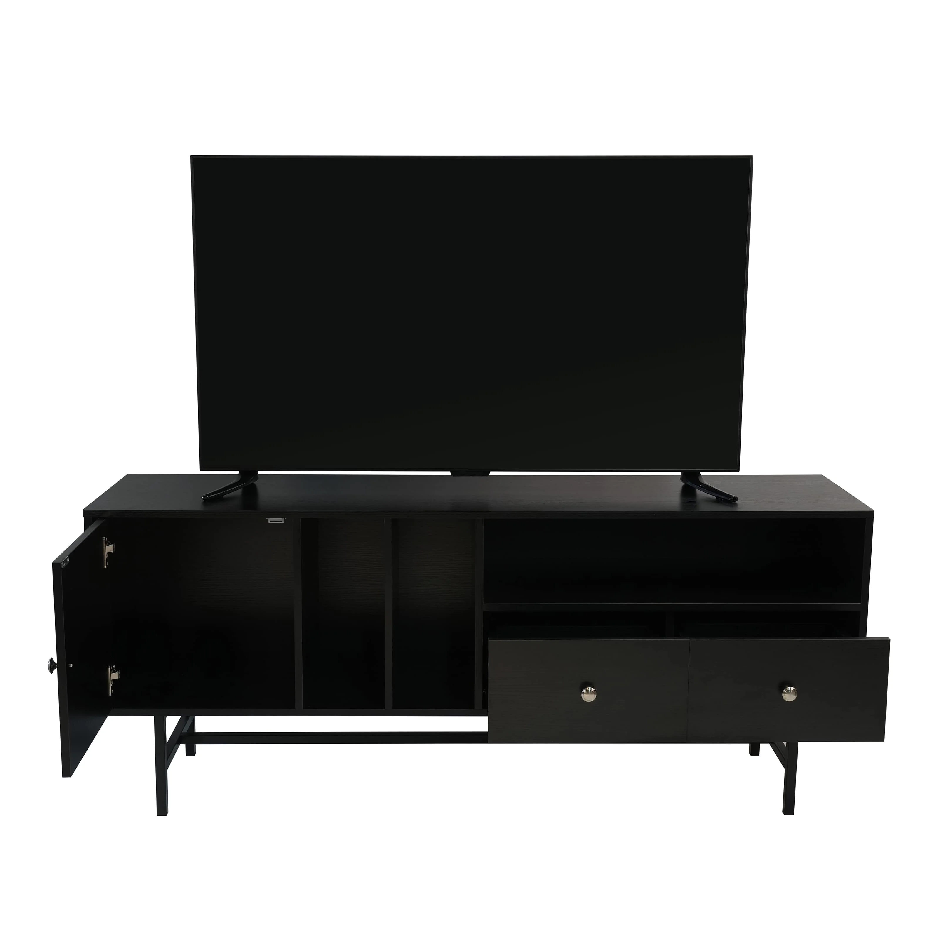 Rochester Modern Rectangular TV Stand with Enclosed Storage and Powder Coated Iron Legs