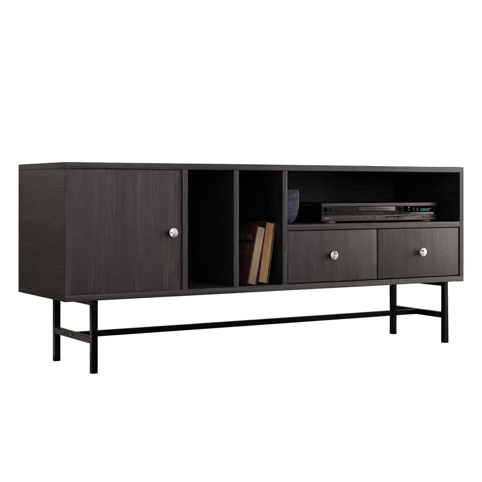 Rochester Modern Rectangular TV Stand with Enclosed Storage and Powder Coated Iron Legs