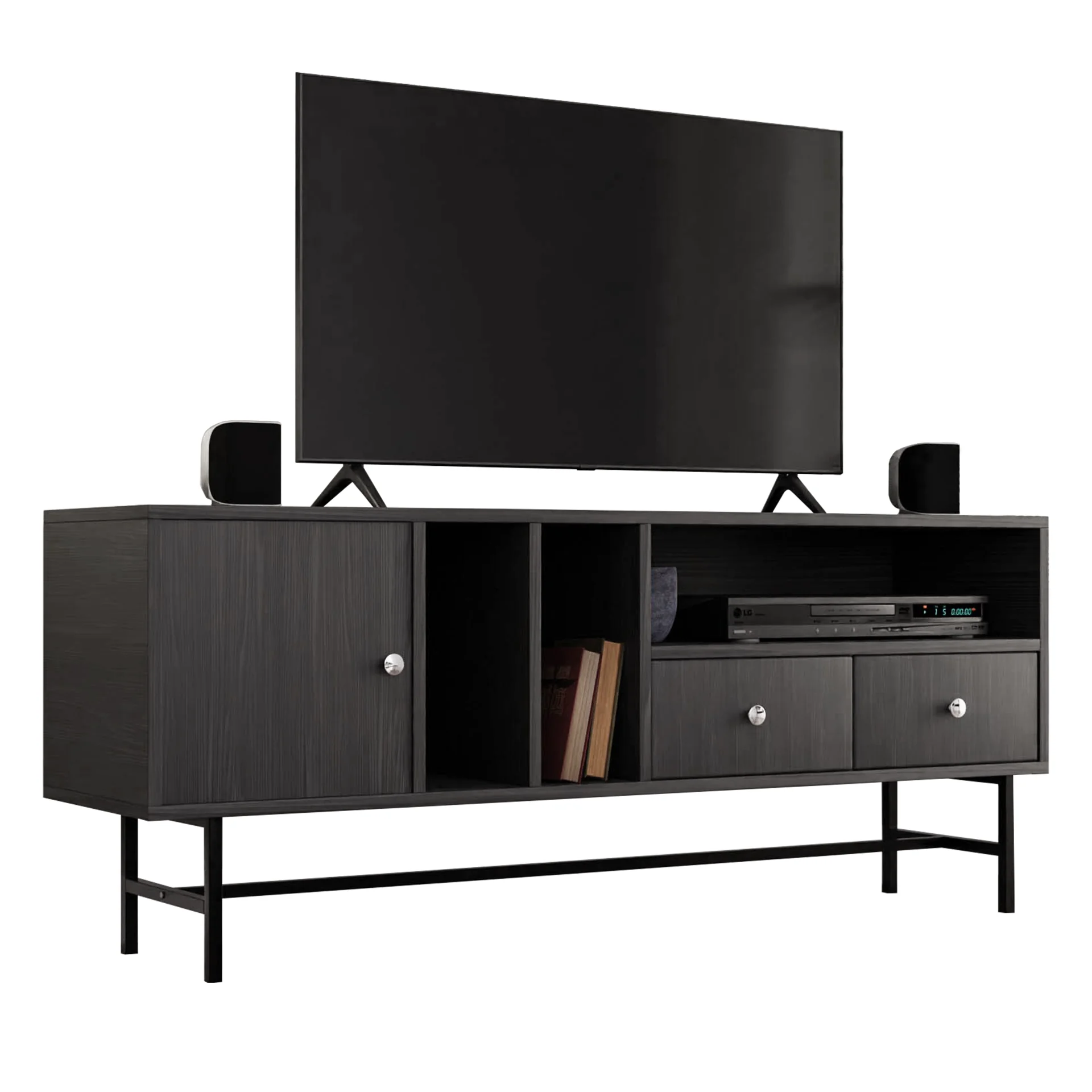 Rochester Modern Rectangular TV Stand with Enclosed Storage and Powder Coated Iron Legs