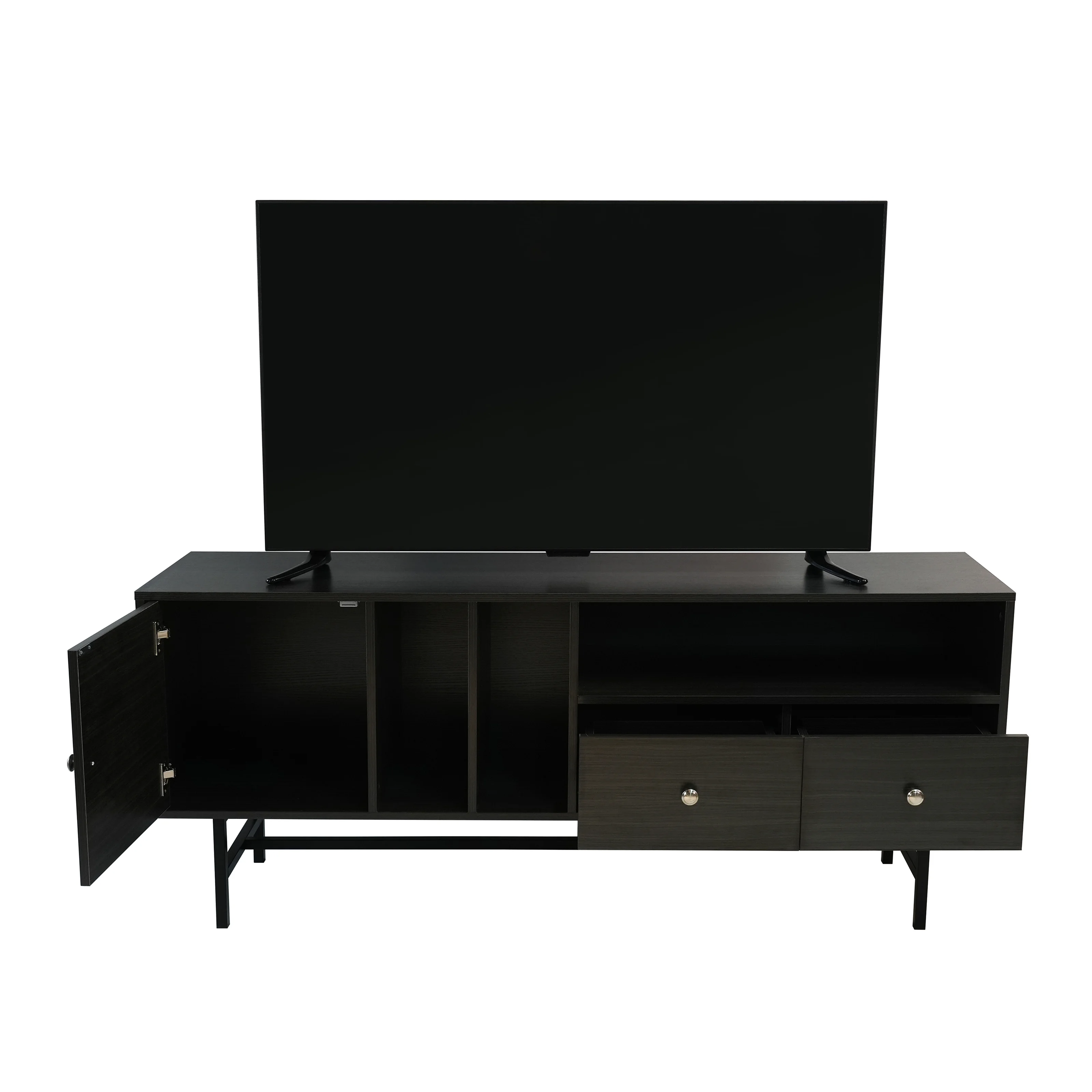 Rochester Modern Rectangular TV Stand with Enclosed Storage and Powder Coated Iron Legs