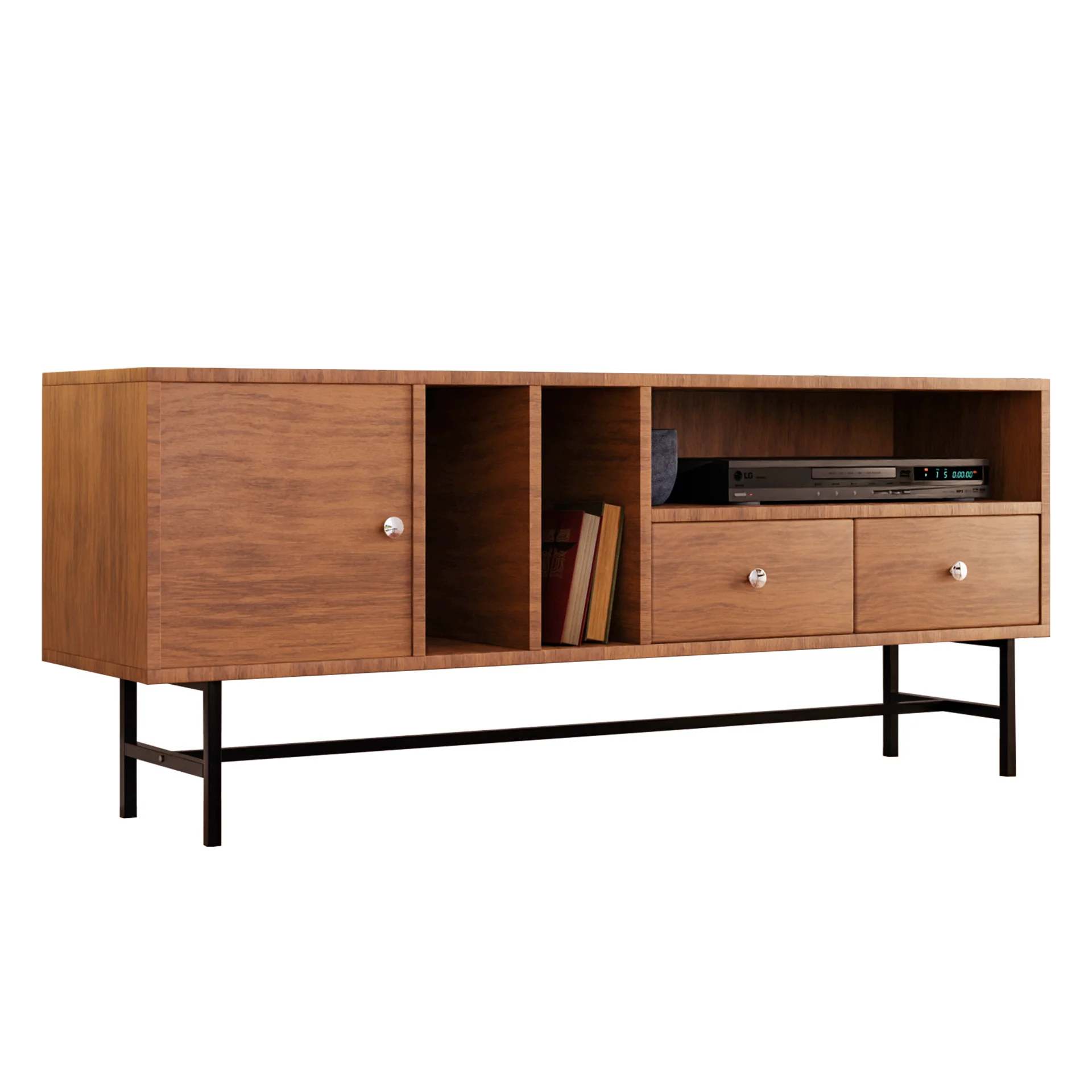 Rochester Modern Rectangular TV Stand with Enclosed Storage and Powder Coated Iron Legs