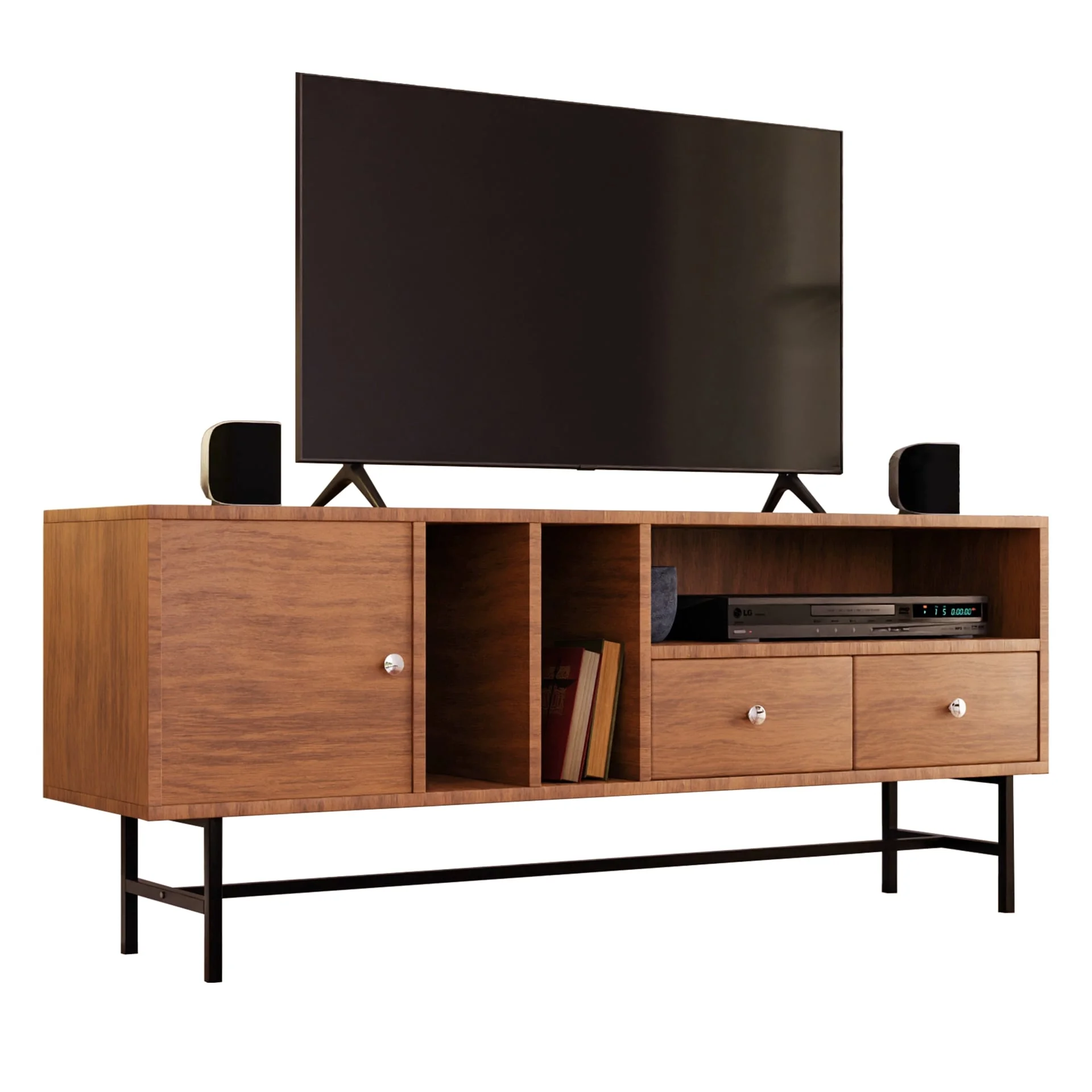 Rochester Modern Rectangular TV Stand with Enclosed Storage and Powder Coated Iron Legs