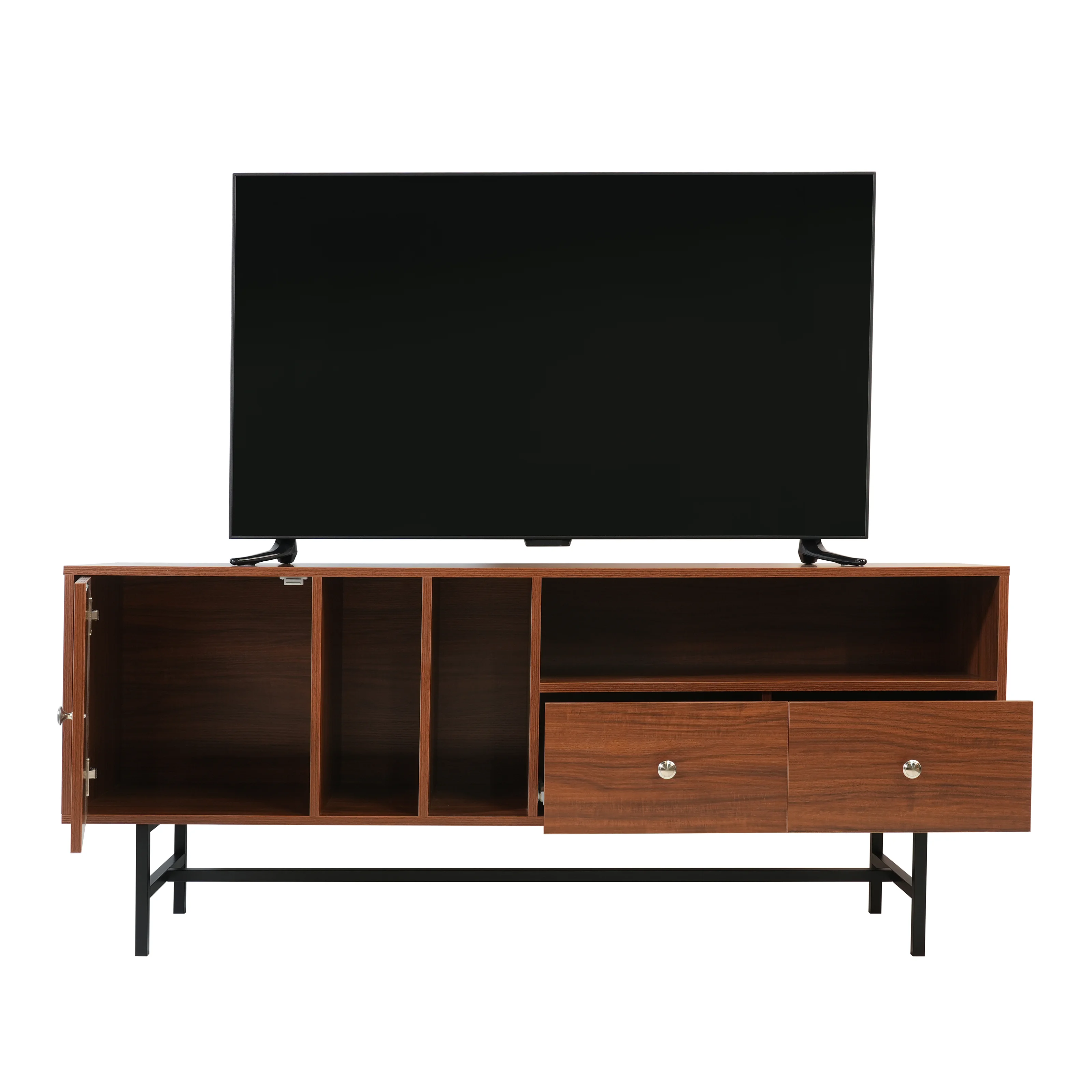 Rochester Modern Rectangular TV Stand with Enclosed Storage and Powder Coated Iron Legs