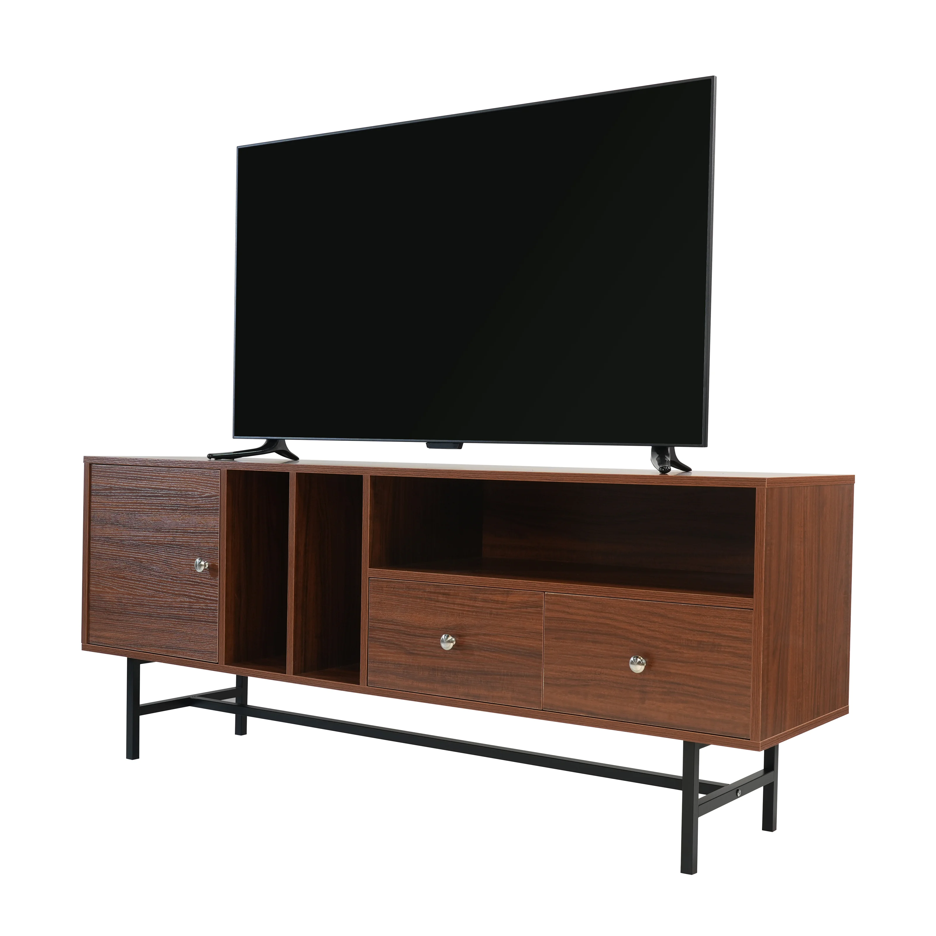 Rochester Modern Rectangular TV Stand with Enclosed Storage and Powder Coated Iron Legs