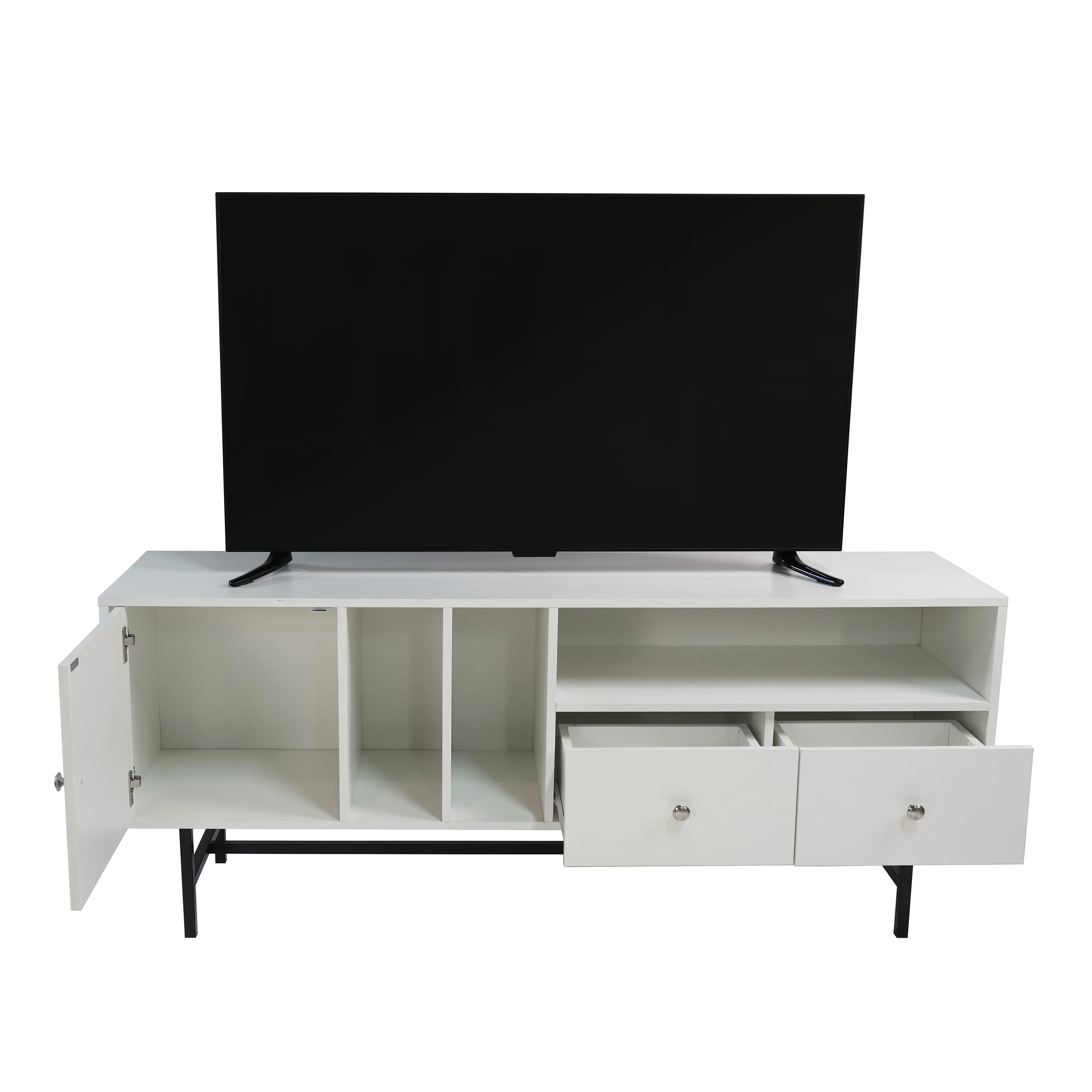 Rochester Modern Rectangular TV Stand with Enclosed Storage and Powder Coated Iron Legs