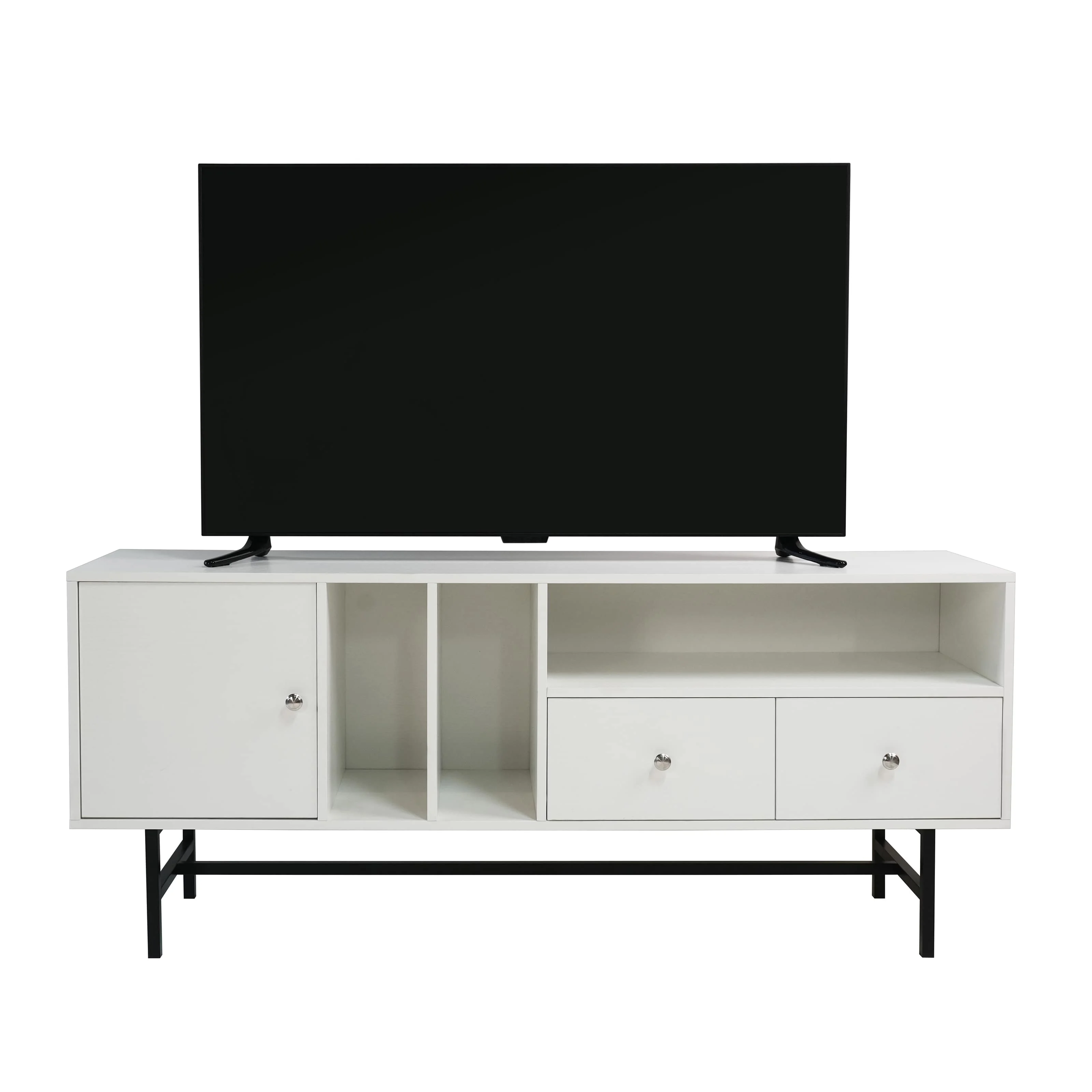 Rochester Modern Rectangular TV Stand with Enclosed Storage and Powder Coated Iron Legs