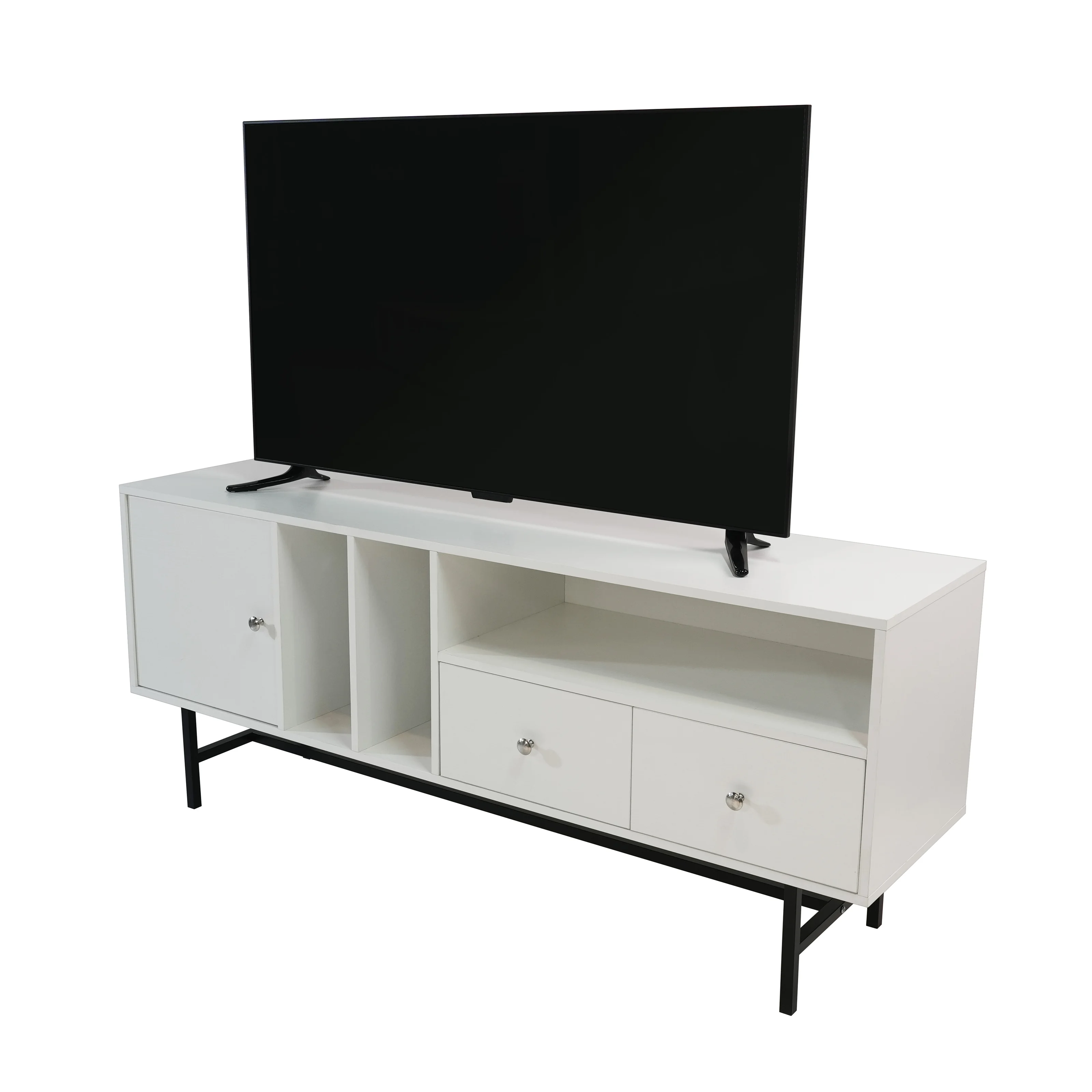 Rochester Modern Rectangular TV Stand with Enclosed Storage and Powder Coated Iron Legs