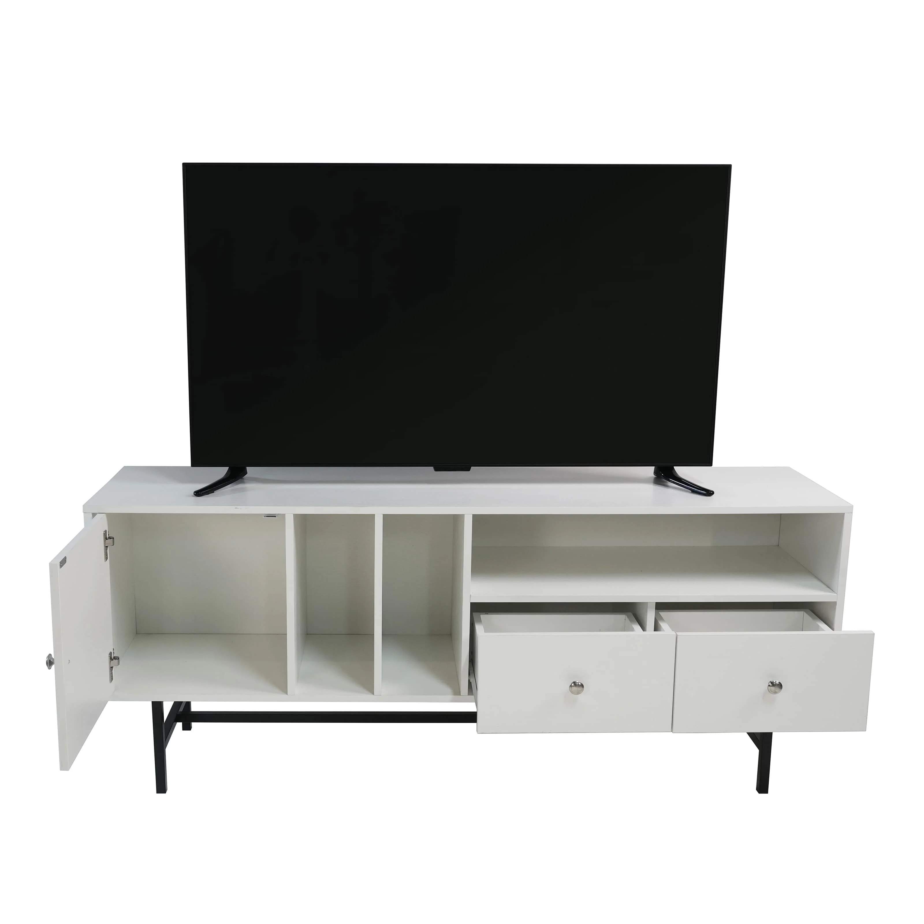 Rochester Modern Rectangular TV Stand with Enclosed Storage and Powder Coated Iron Legs