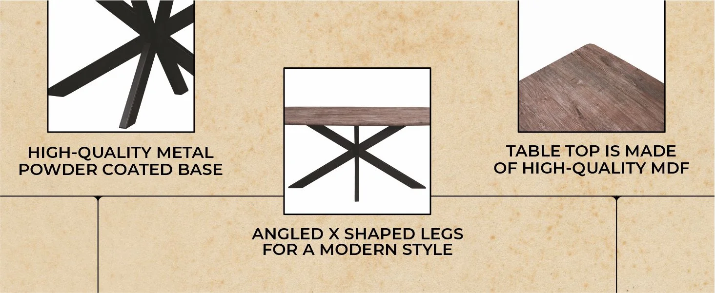 Ravenna 63" Rectangular Wood Dining Table With Modern Metal Base