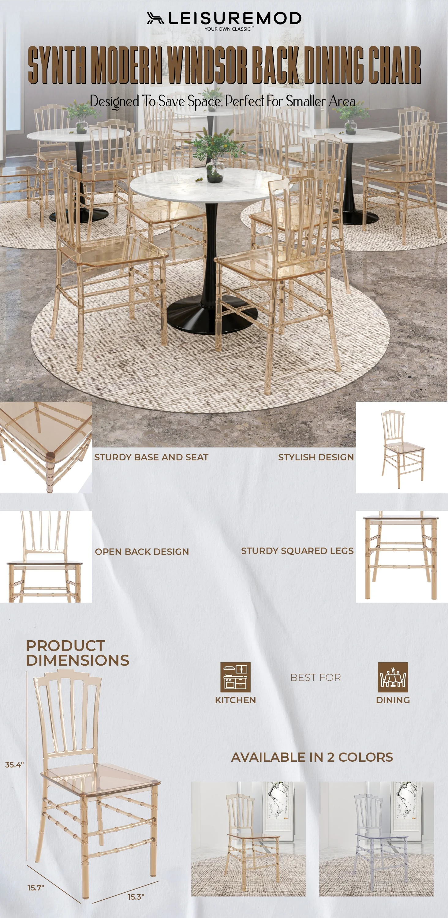 Synth Series Modern Dining Chair in Amber Set of 4