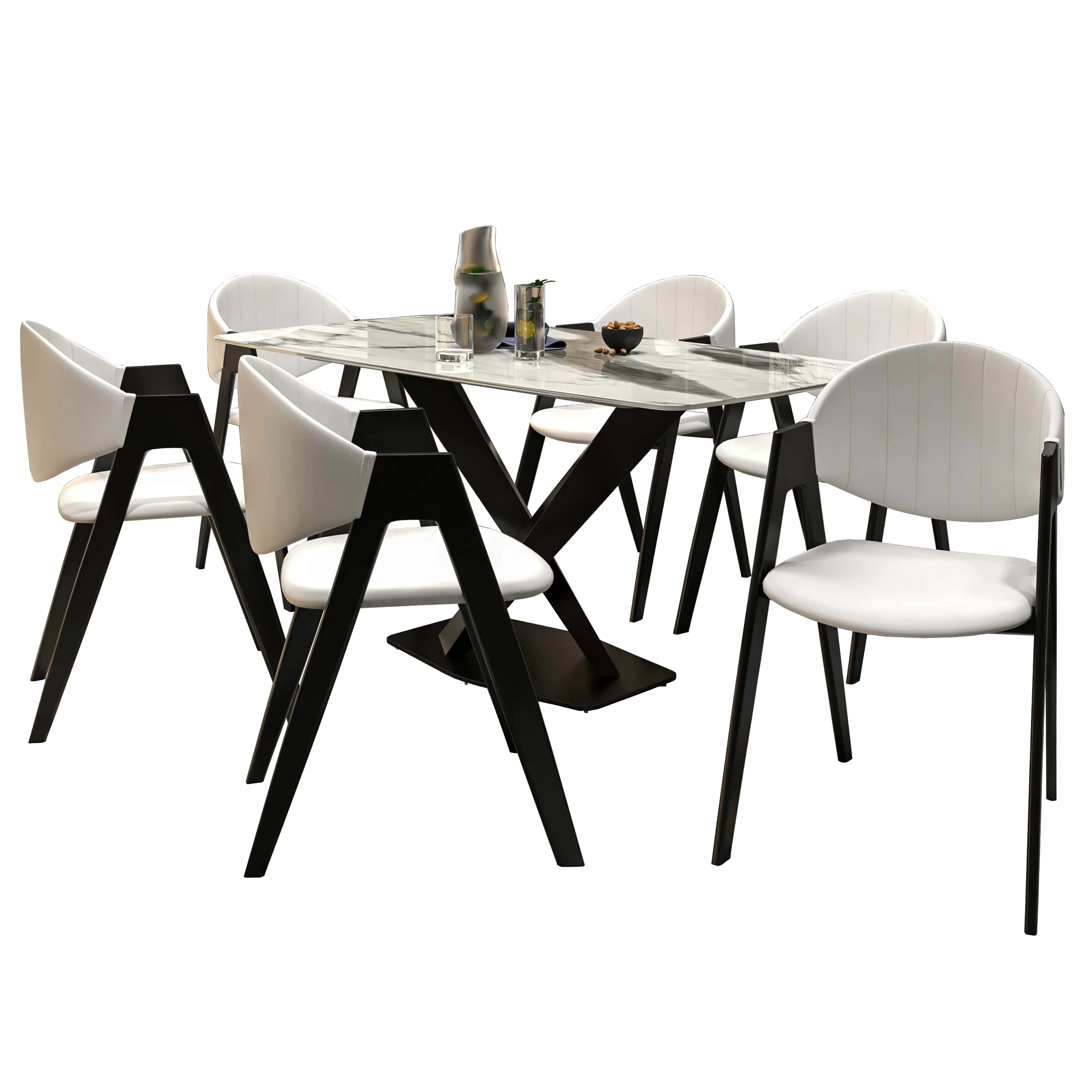 7-Piece Dining Set with Rectangular Sintered Stone Dining Table and 6 Upholstered Dining Chairs