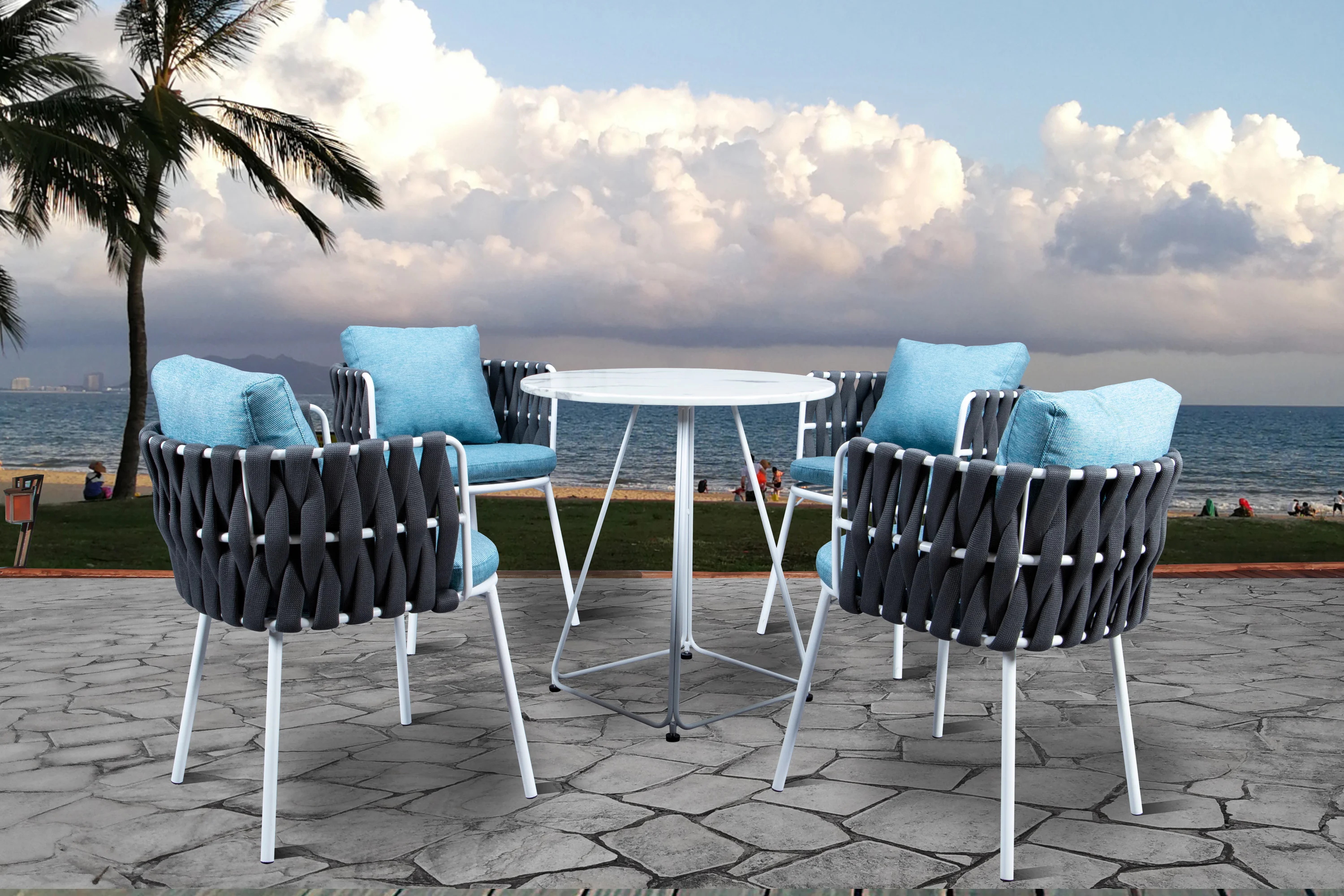 Spencer Modern Rope Outdoor Patio Dining Chair With Cushions