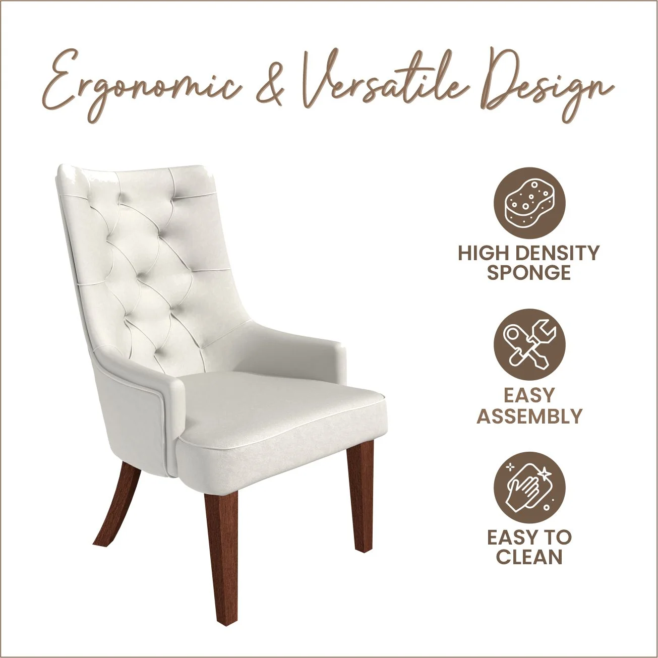 Spruce Collection Modern Wooden Dining Chair in Beige Velvet