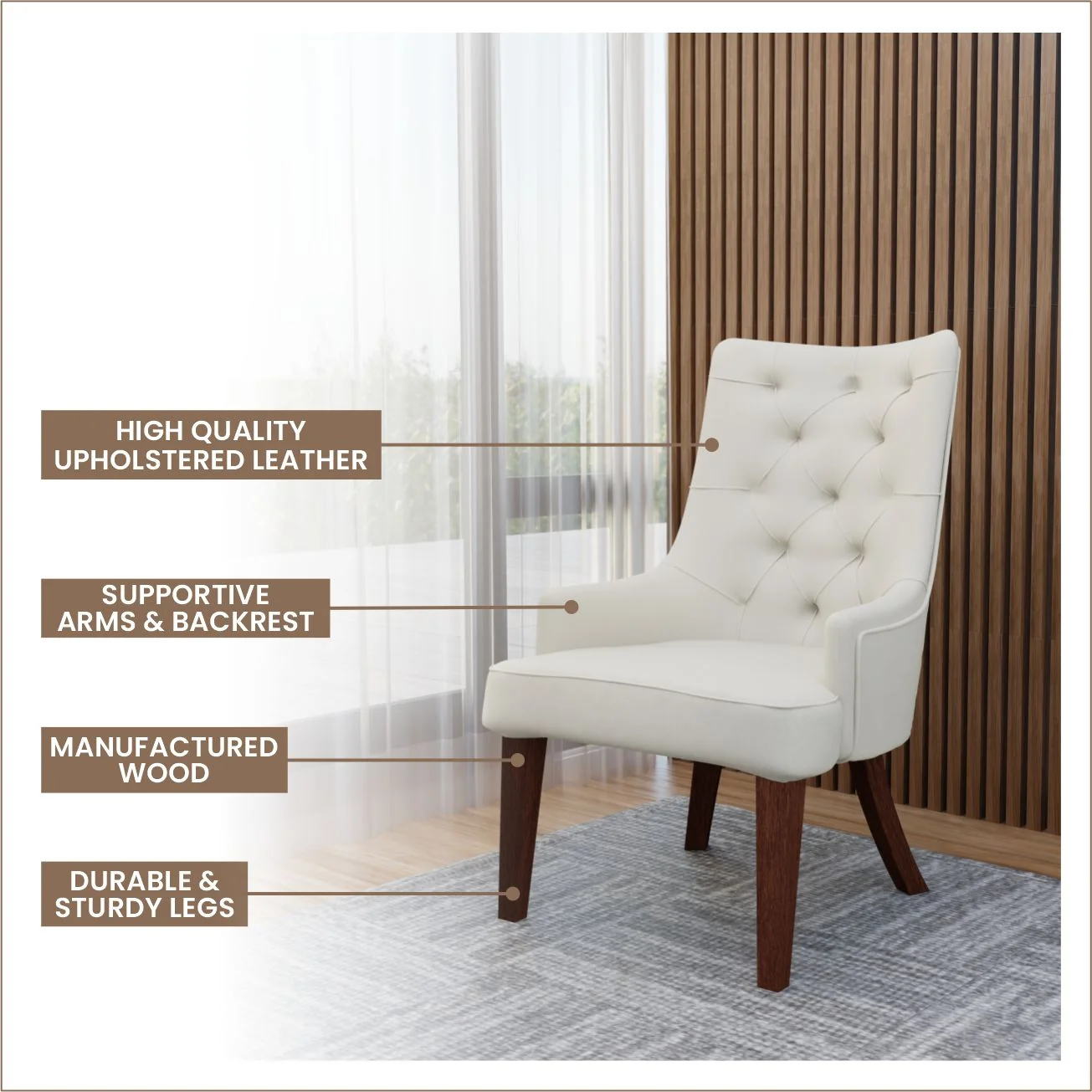 Spruce Collection Modern Wooden Dining Chair in Beige Velvet
