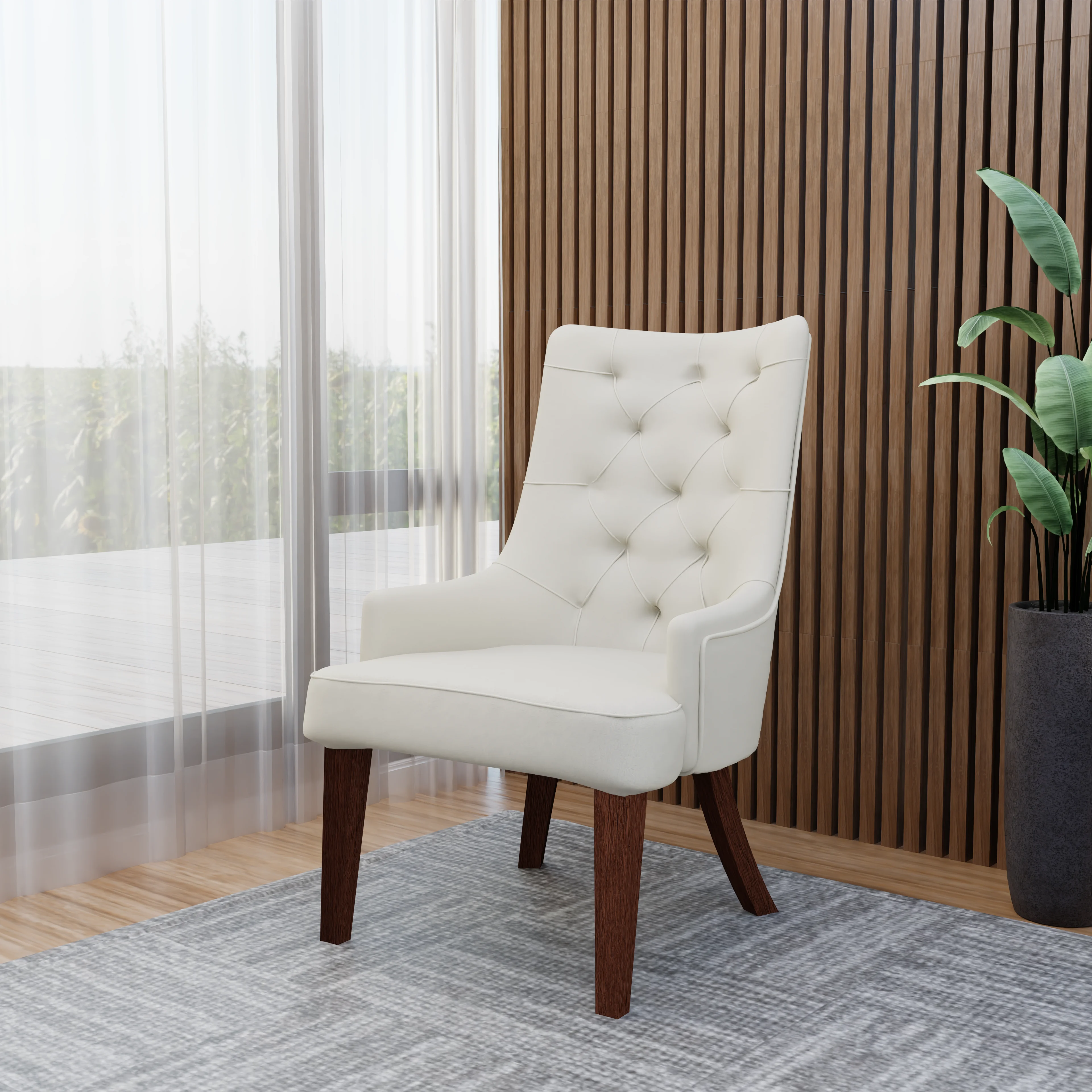 Spruce Collection Modern Wooden Dining Chair in Beige Velvet