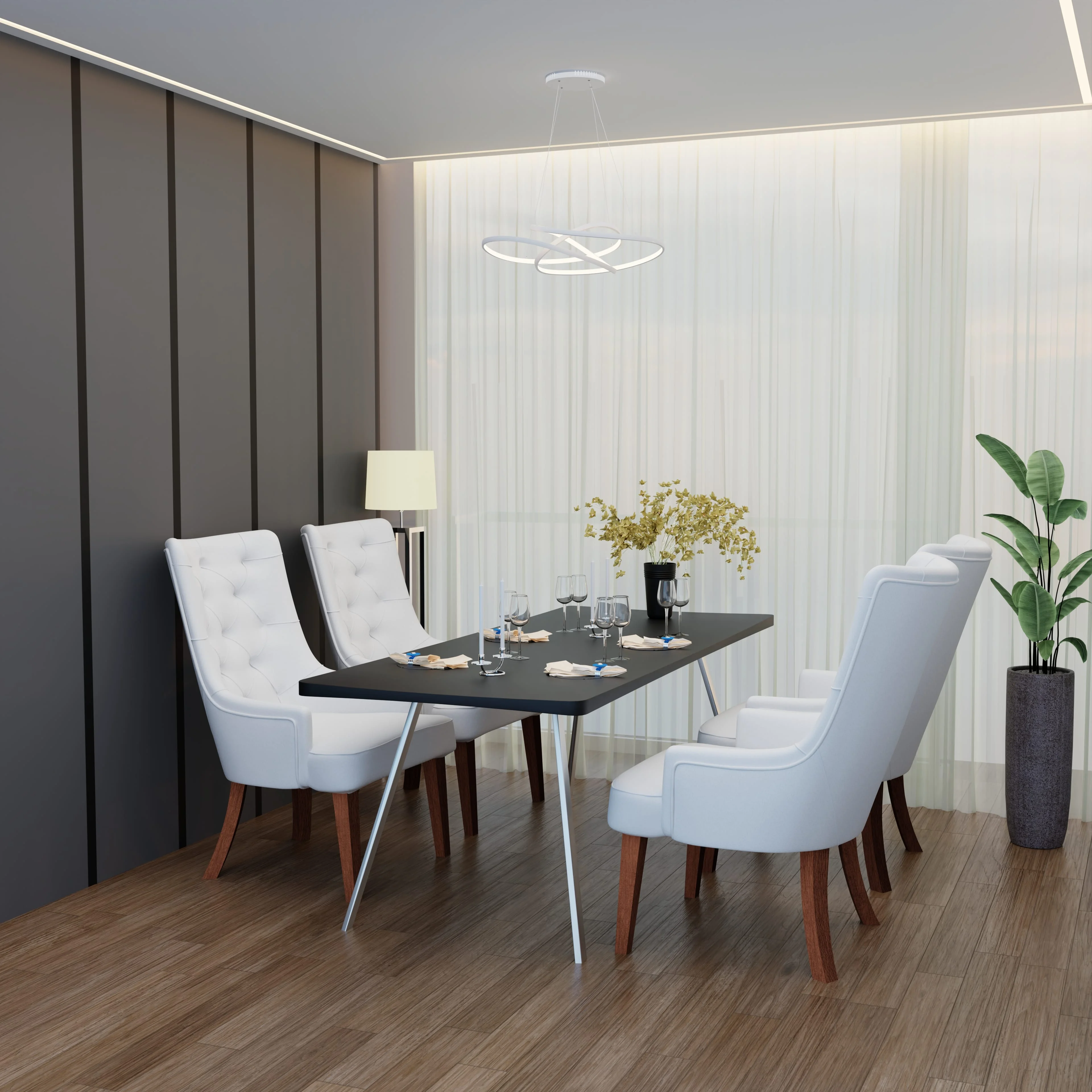 Spruce Collection Modern Wooden Dining Chair in Light Grey Set of 2