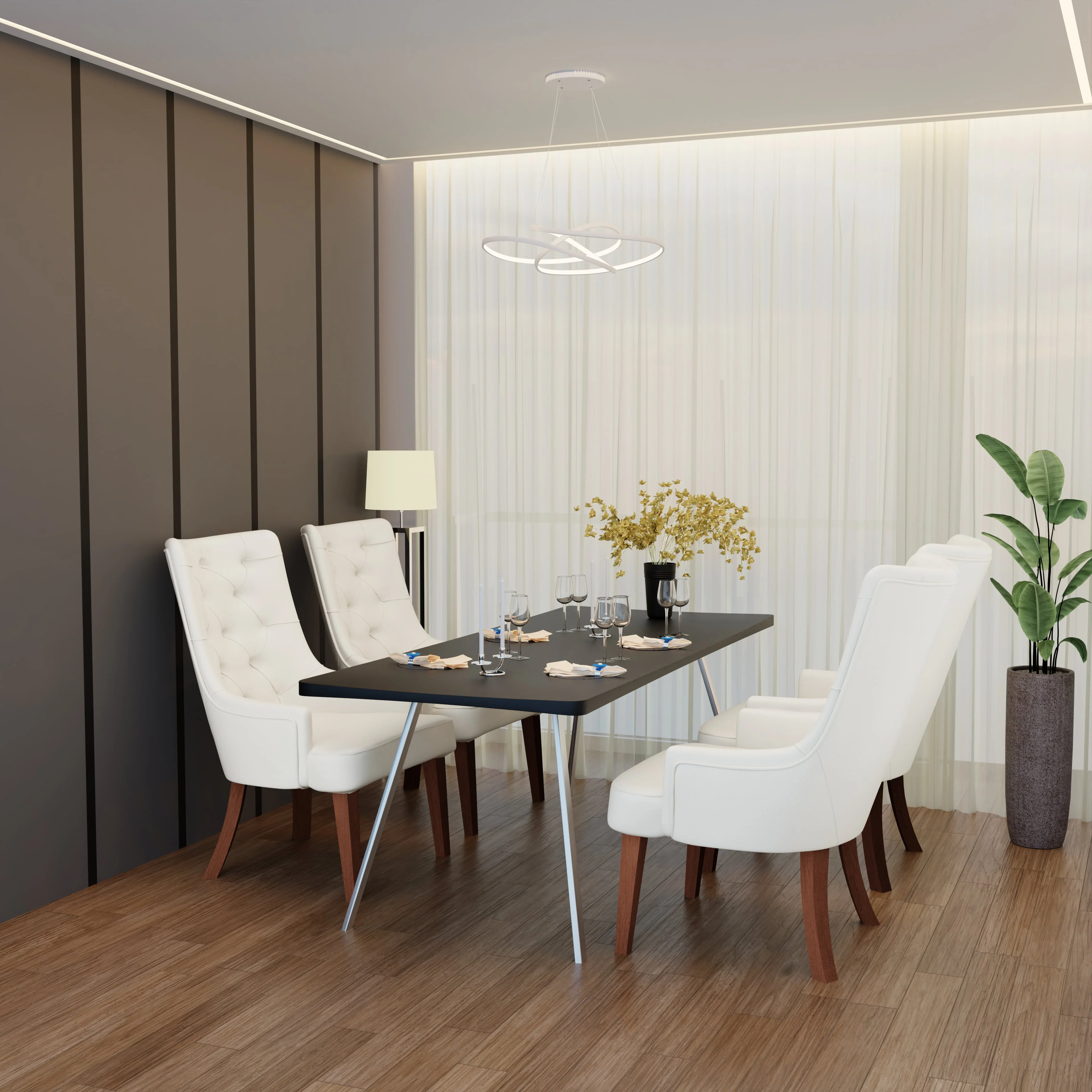 Spruce Collection Modern Wooden Dining Chair in White Set of 2