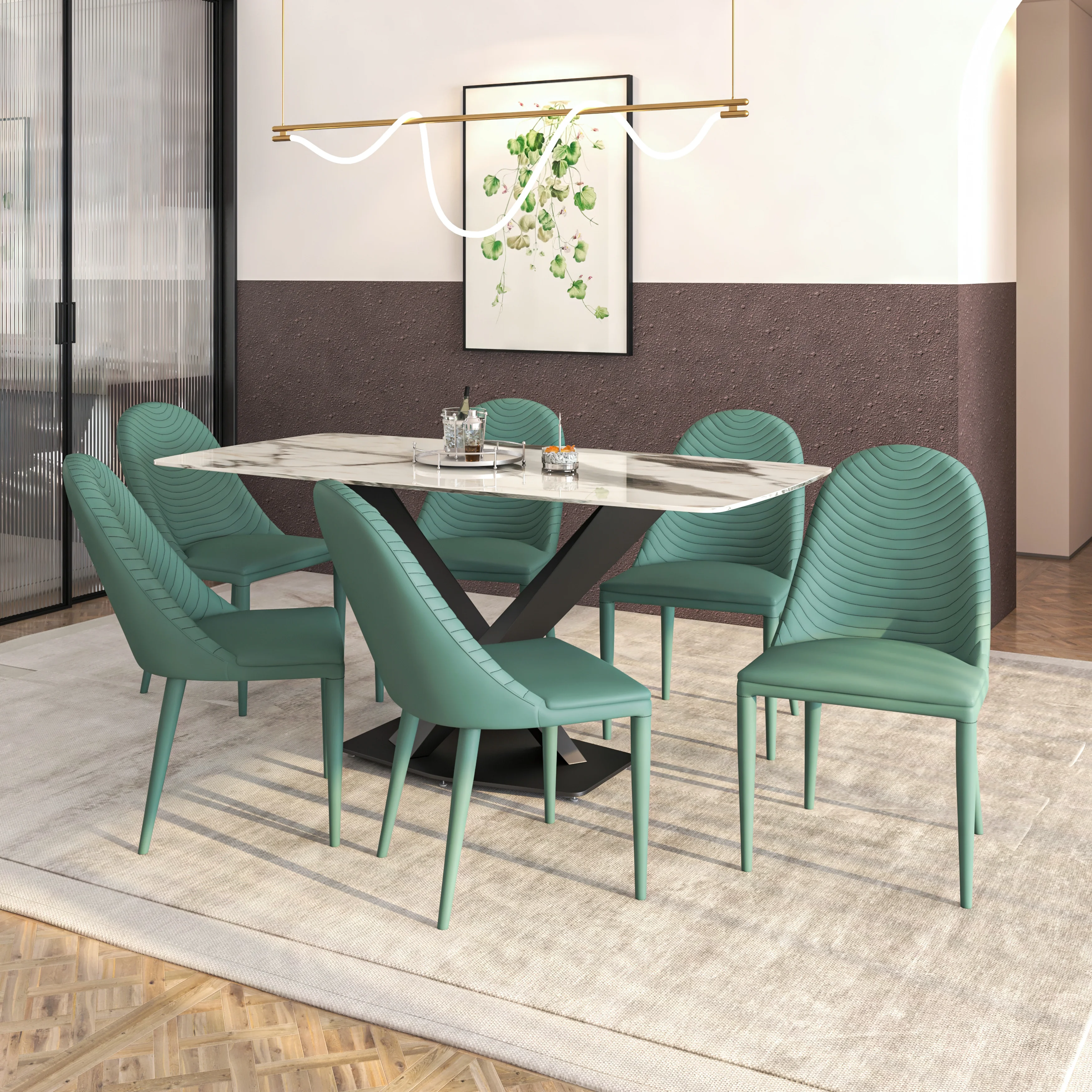 Seville Collection Modern Dining Chair in Green - Set of 4