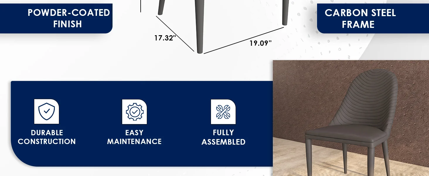 Seville Collection Modern Dining Chair in Grey - Set of 2