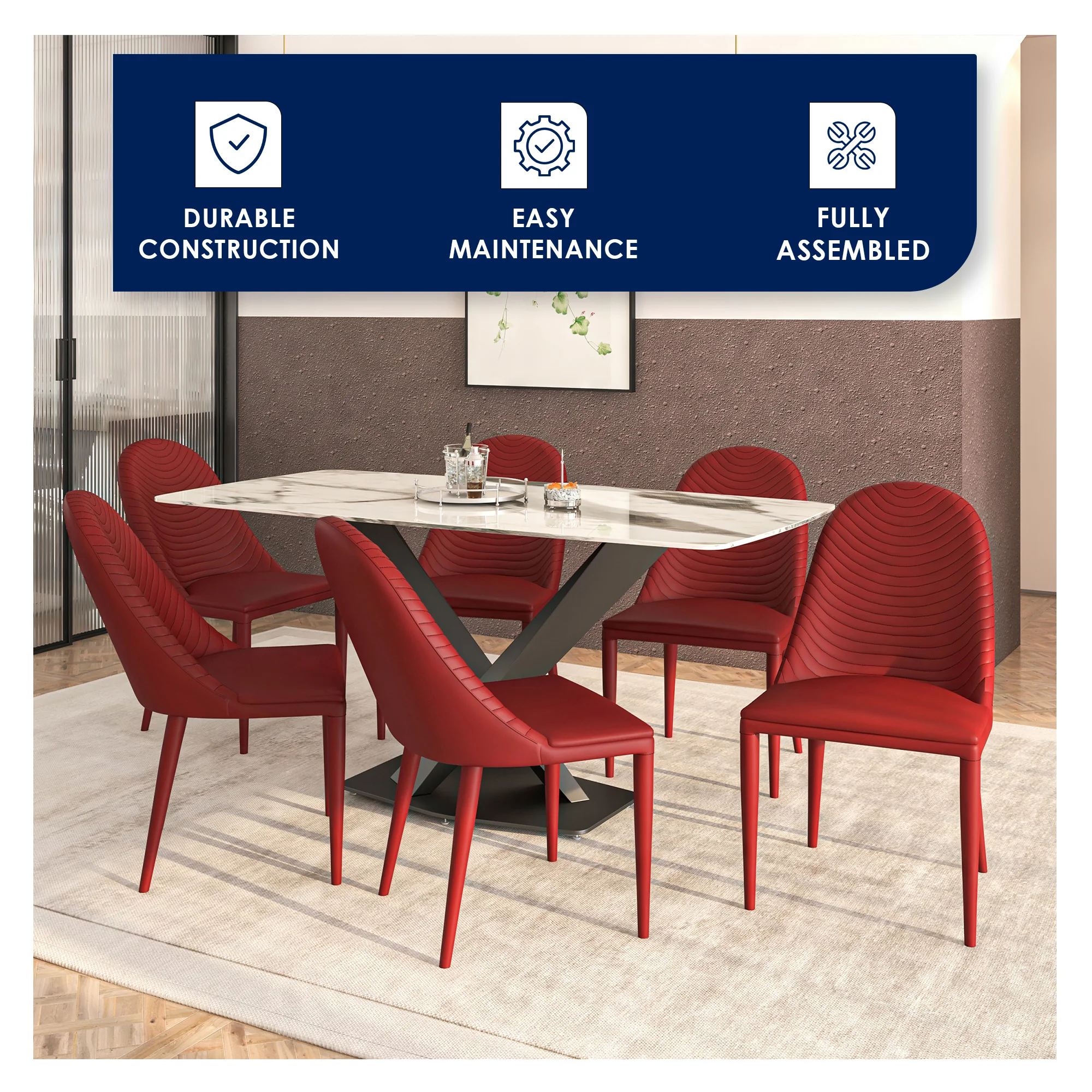 Seville Collection Modern Dining Chair in Red - Set of 2